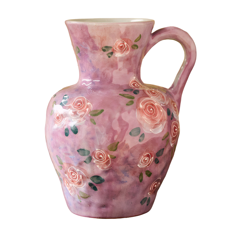 Antique Style Handcrafted Rose Floral Underglaze Ceramic Vase Home Decor