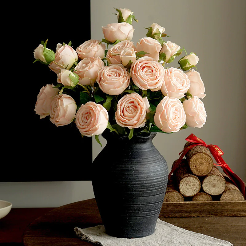 Artificial 3-Head Royal Rose Home Table Faux Flower Decor
