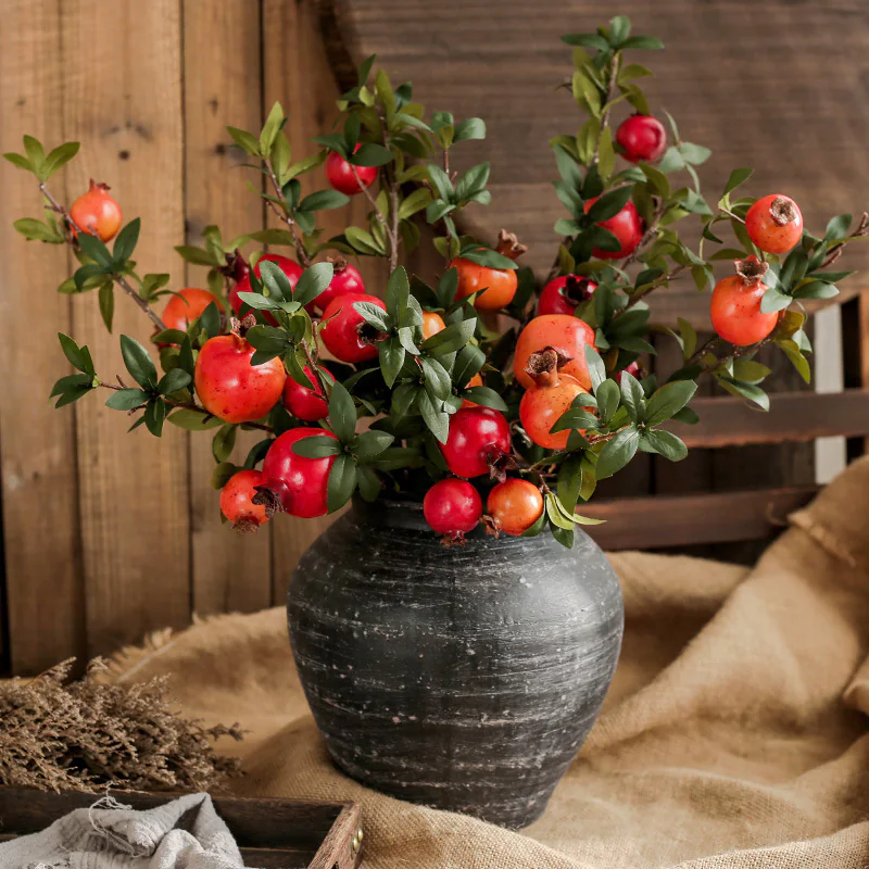 Artificial 4-Head Pomegranate Fruits Branch Faux Flowers Home Decor