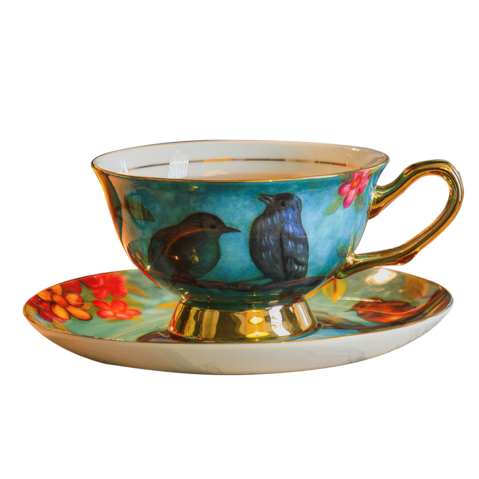 Classic Blue Birds Porcelain Afternoon Tea Coffee Cup Saucer Set Gift