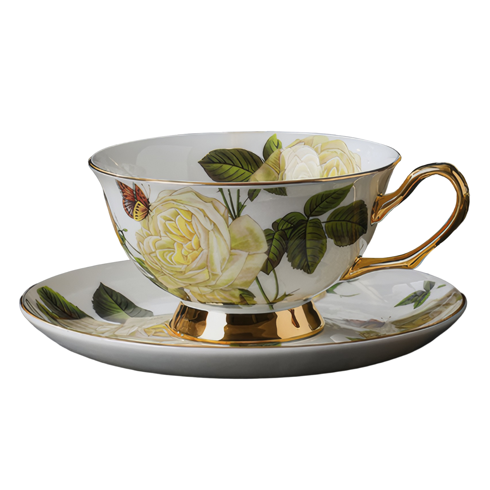 Classic Rose Floral Bone China Cup Saucer Set High Tea Coffee Drinkware
