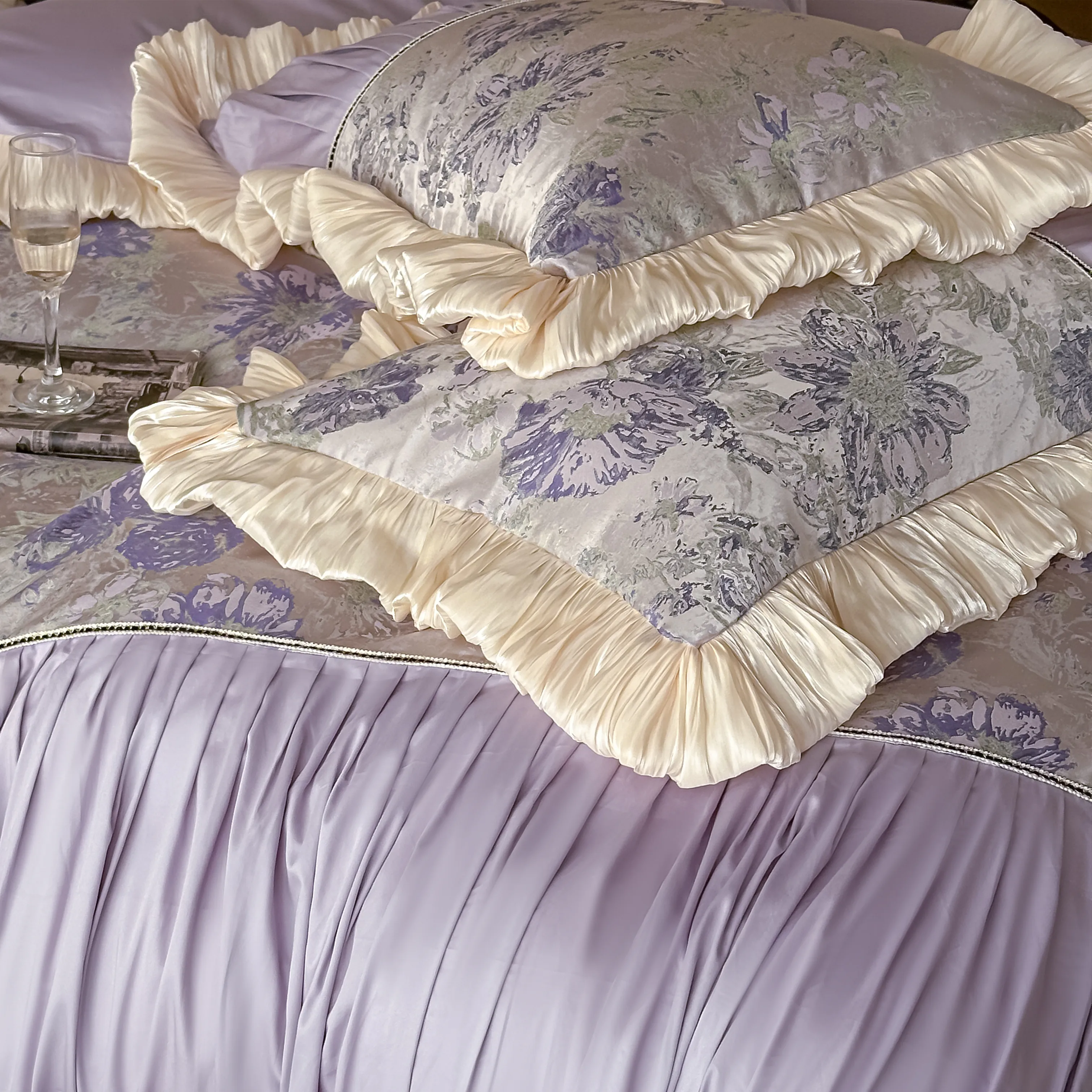 Classical Oil Painting 60S Jacquard Peony Patchwork Ruffle Duvet Cover Set18 Classical Oil Painting 60S Jacquard Peony Patchwork Ruffle Duvet Cover Set18