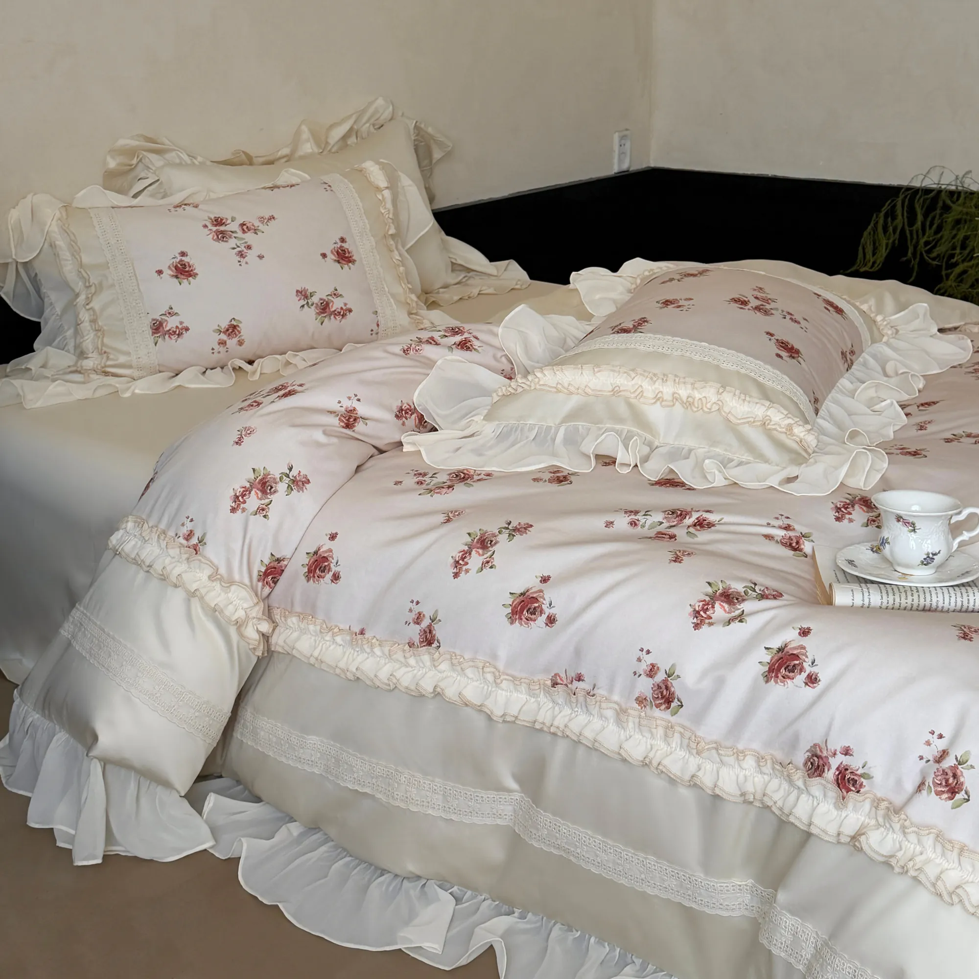 Cottagecore Soft Floral Print 100s Long-Staple Cotton Duvet Cover 4 Pcs Set03 Cottagecore Soft Floral Print 100s Long Staple Cotton Duvet Cover 4 Pcs Set03