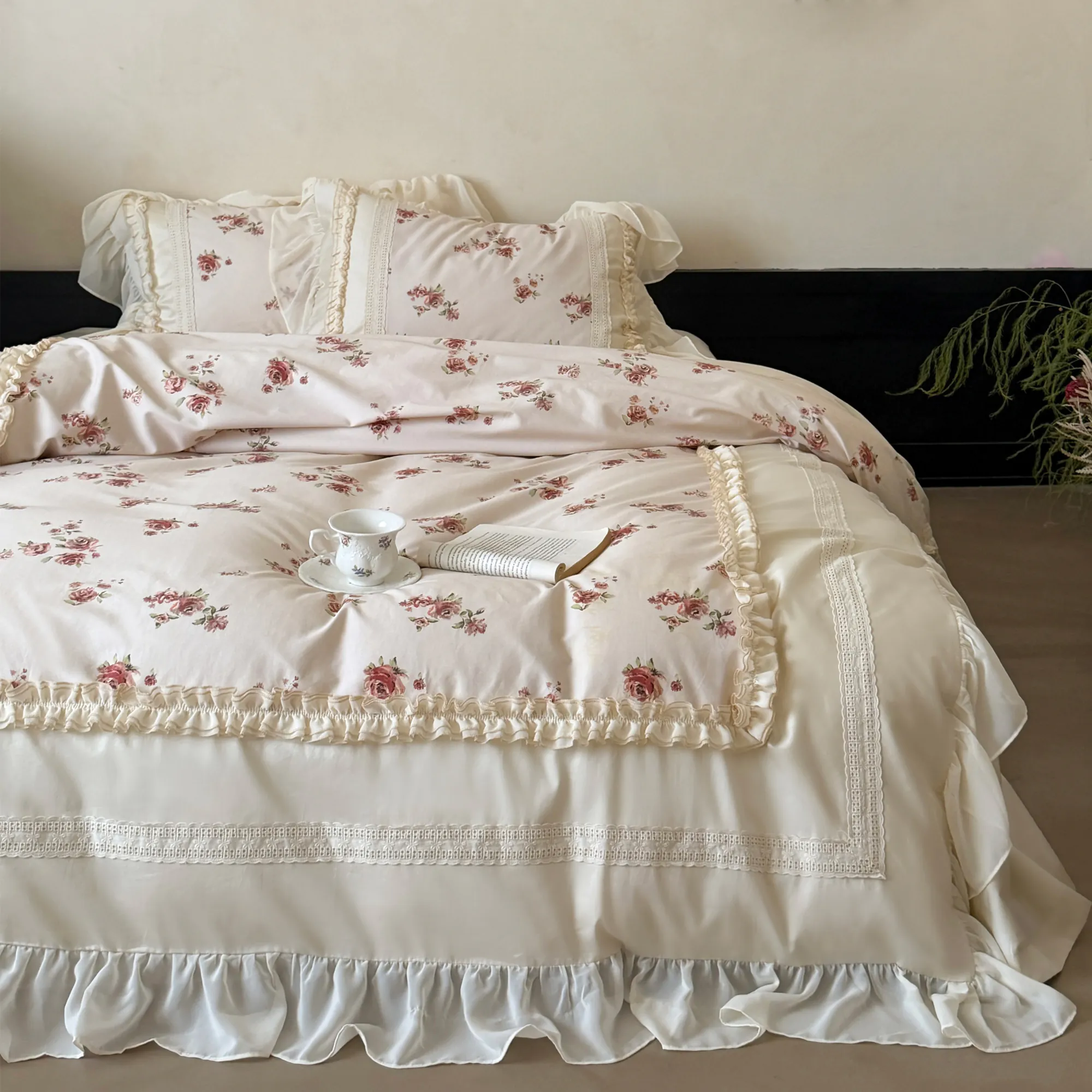 Cottagecore Soft Floral Print 100s Long-Staple Cotton Duvet Cover 4 Pcs Set04 Cottagecore Soft Floral Print 100s Long Staple Cotton Duvet Cover 4 Pcs Set04