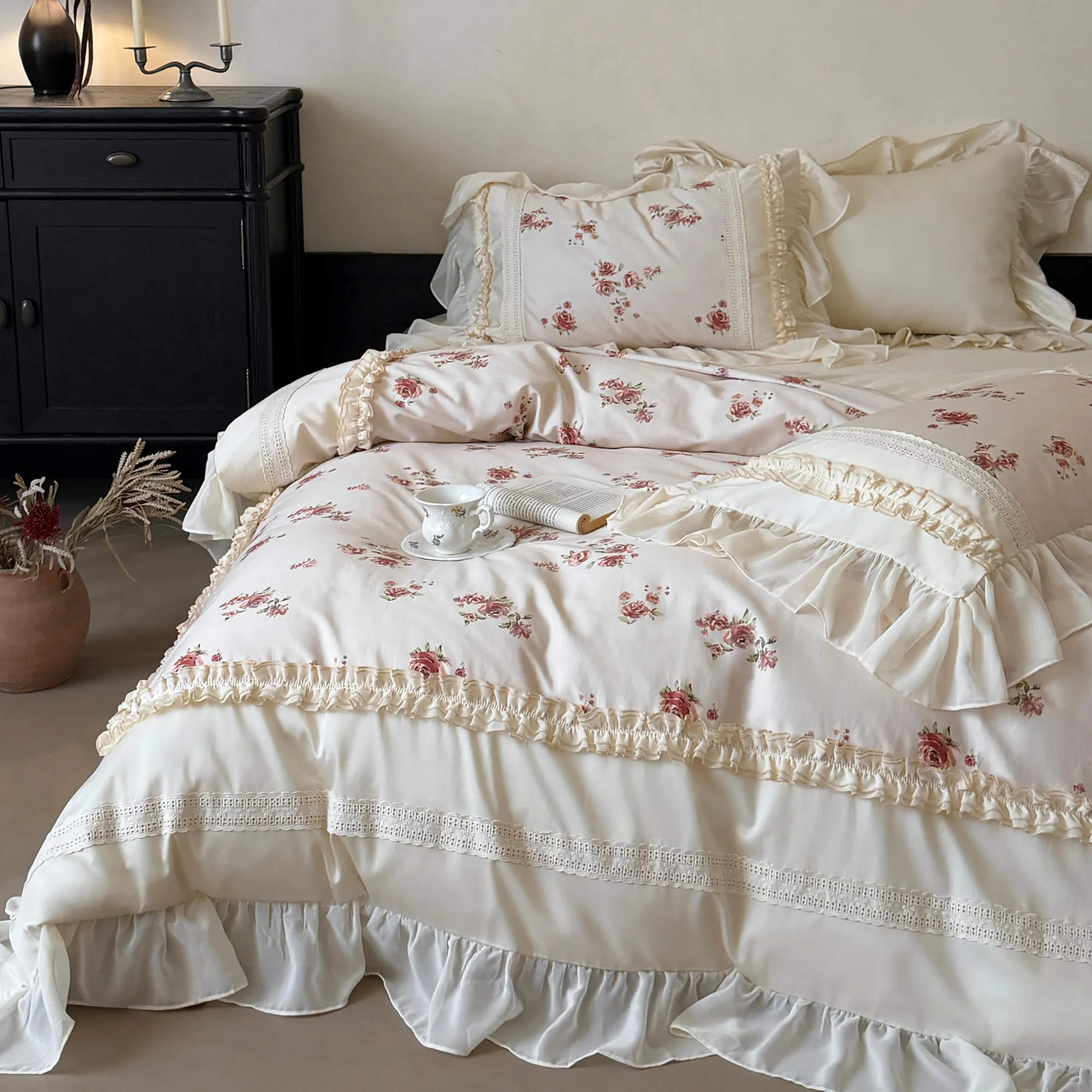 Cottagecore Soft Floral Print 100s Long-Staple Cotton Duvet Cover 4 Pcs Set05 Cottagecore Soft Floral Print 100s Long Staple Cotton Duvet Cover 4 Pcs Set05