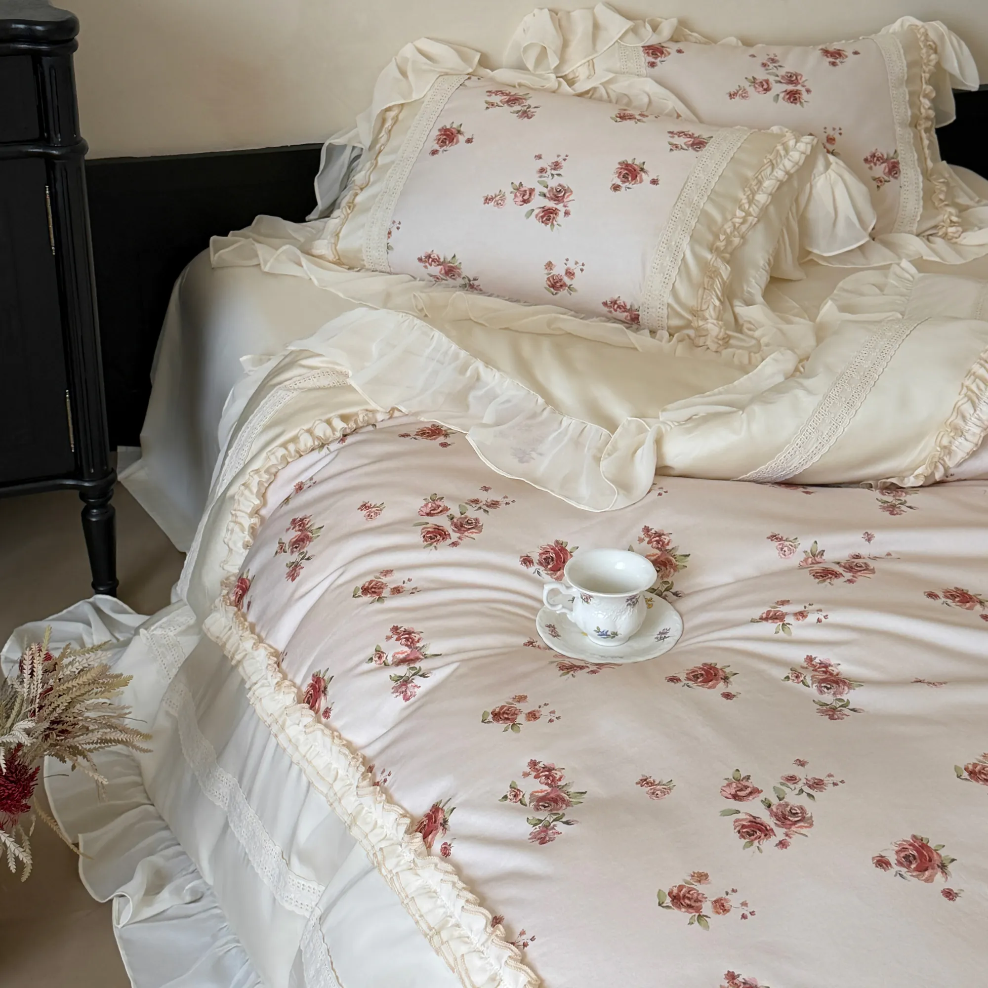 Cottagecore Soft Floral Print 100s Long-Staple Cotton Duvet Cover 4 Pcs Set06 Cottagecore Soft Floral Print 100s Long Staple Cotton Duvet Cover 4 Pcs Set06