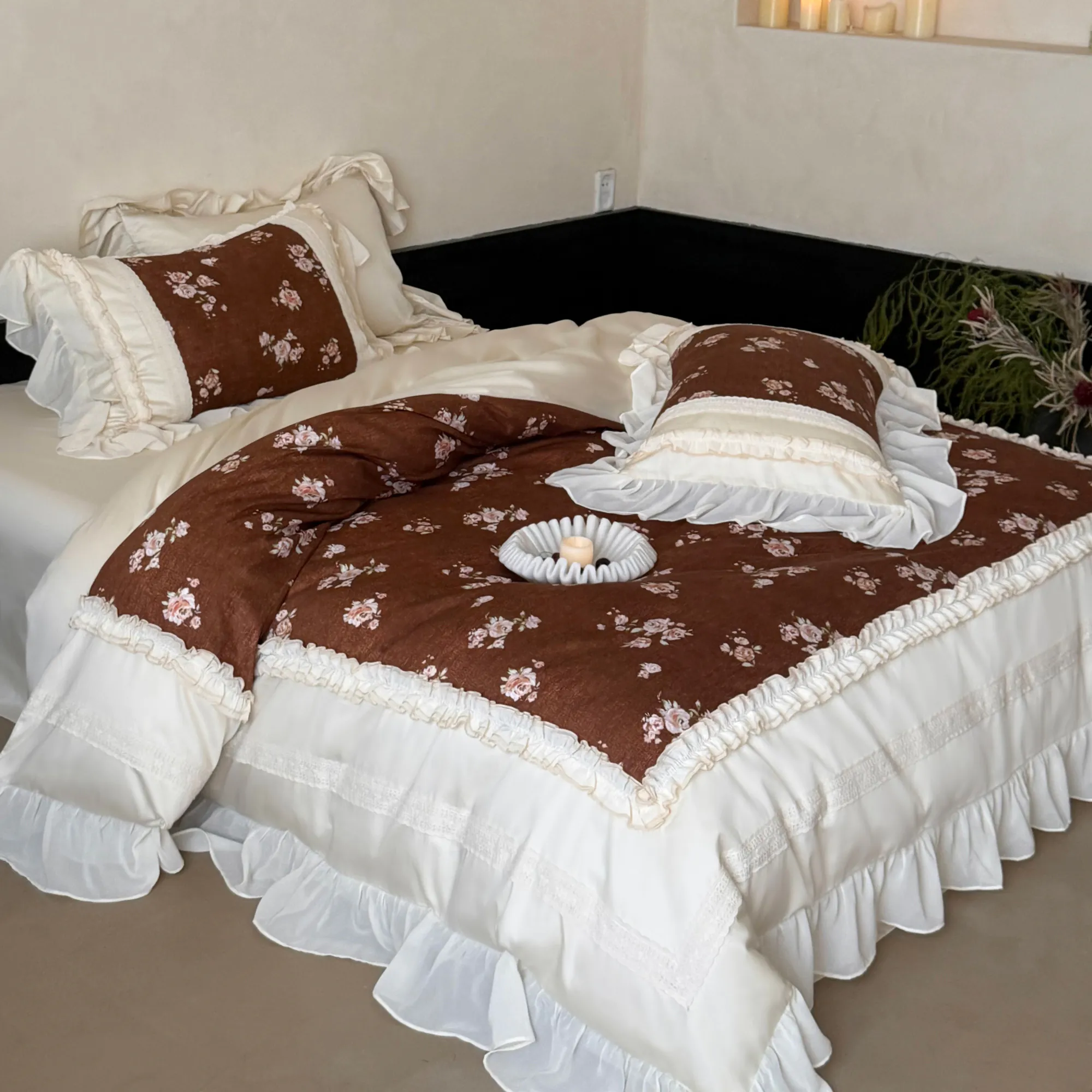 Cottagecore Soft Floral Print 100s Long-Staple Cotton Duvet Cover 4 Pcs Set12 Cottagecore Soft Floral Print 100s Long Staple Cotton Duvet Cover 4 Pcs Set12