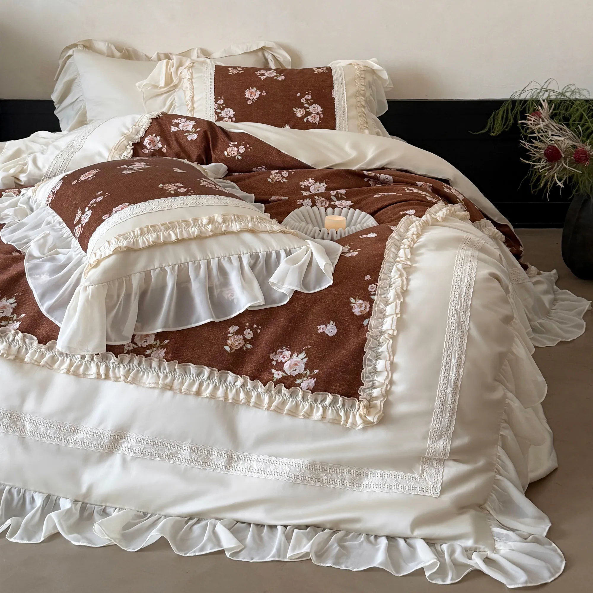 Cottagecore Soft Floral Print 100s Long-Staple Cotton Duvet Cover 4 Pcs Set13 Cottagecore Soft Floral Print 100s Long Staple Cotton Duvet Cover 4 Pcs Set13