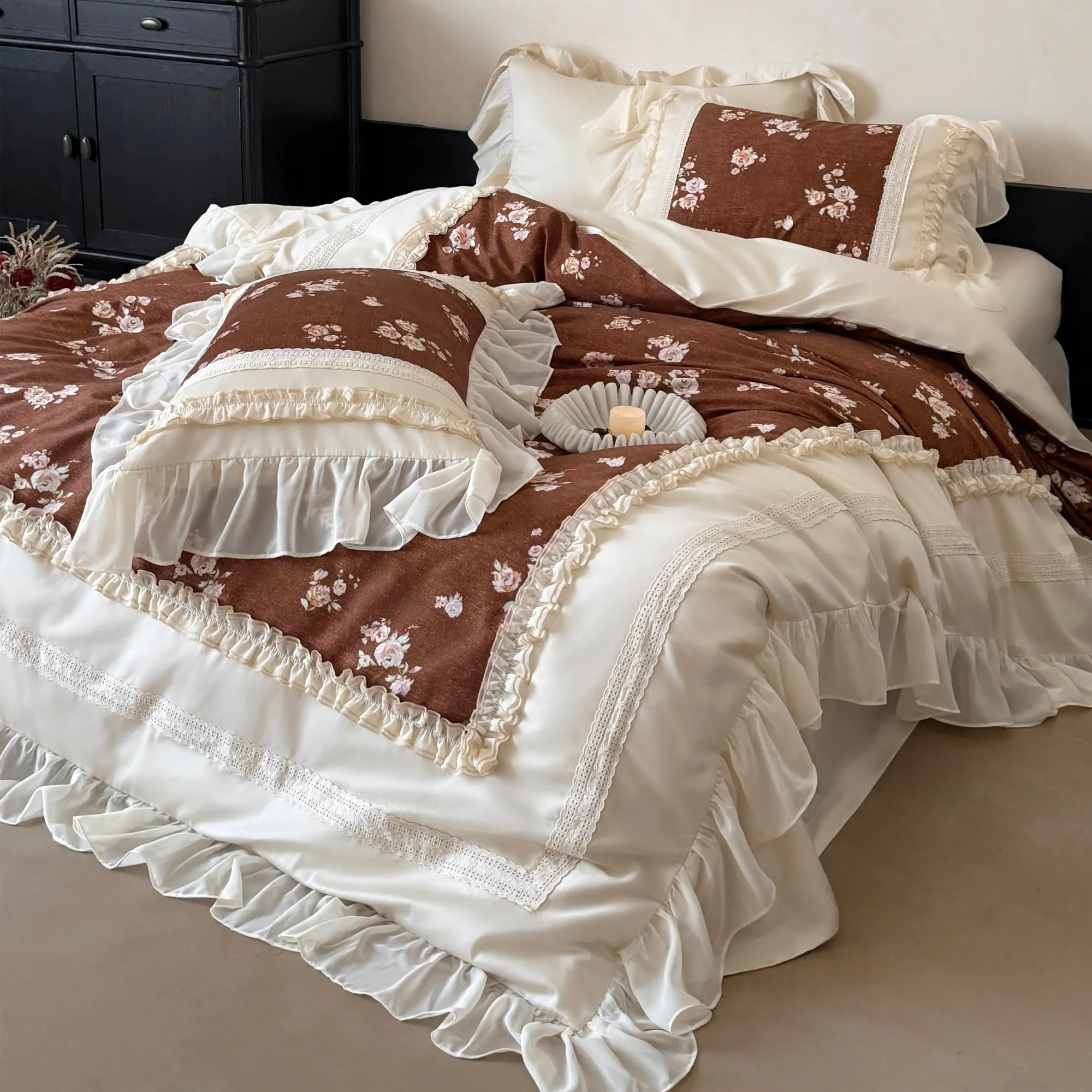 Cottagecore Soft Floral Print 100s Long-Staple Cotton Duvet Cover 4 Pcs Set14 Cottagecore Soft Floral Print 100s Long Staple Cotton Duvet Cover 4 Pcs Set14