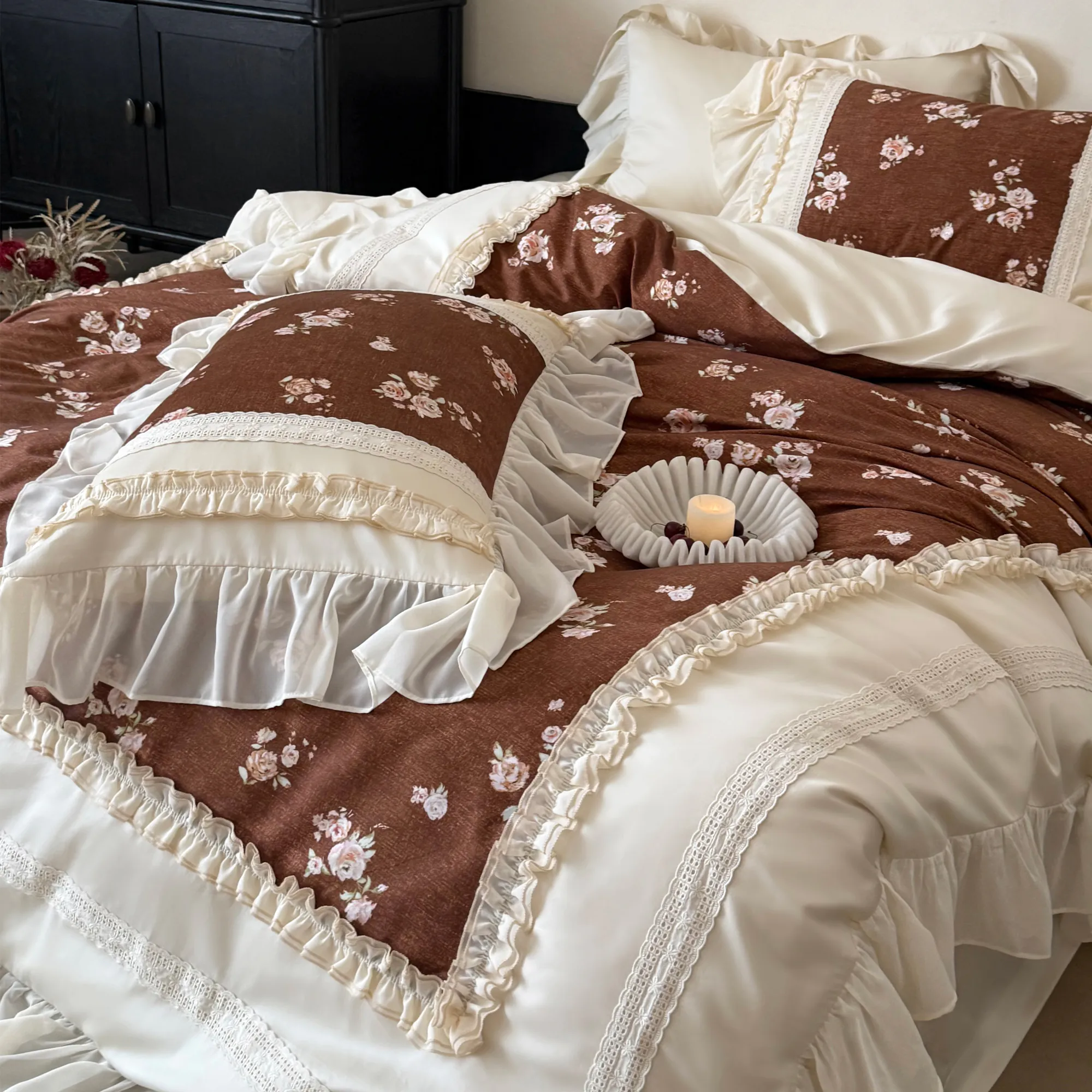 Cottagecore Soft Floral Print 100s Long-Staple Cotton Duvet Cover 4 Pcs Set15 Cottagecore Soft Floral Print 100s Long Staple Cotton Duvet Cover 4 Pcs Set15