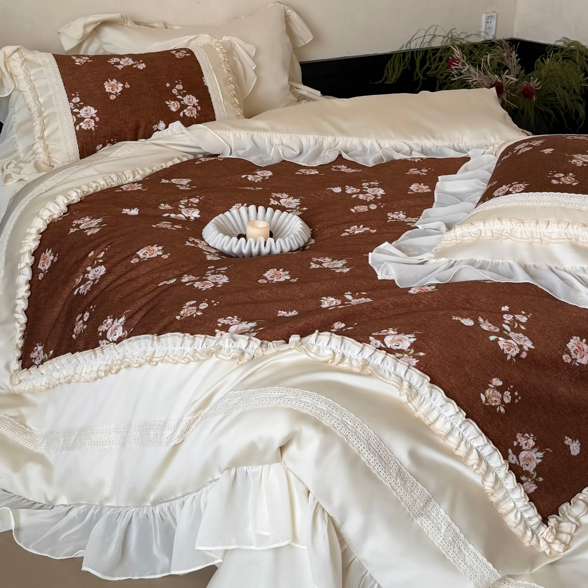 Cottagecore Soft Floral Print 100s Long-Staple Cotton Duvet Cover 4 Pcs Set16 Cottagecore Soft Floral Print 100s Long Staple Cotton Duvet Cover 4 Pcs Set16