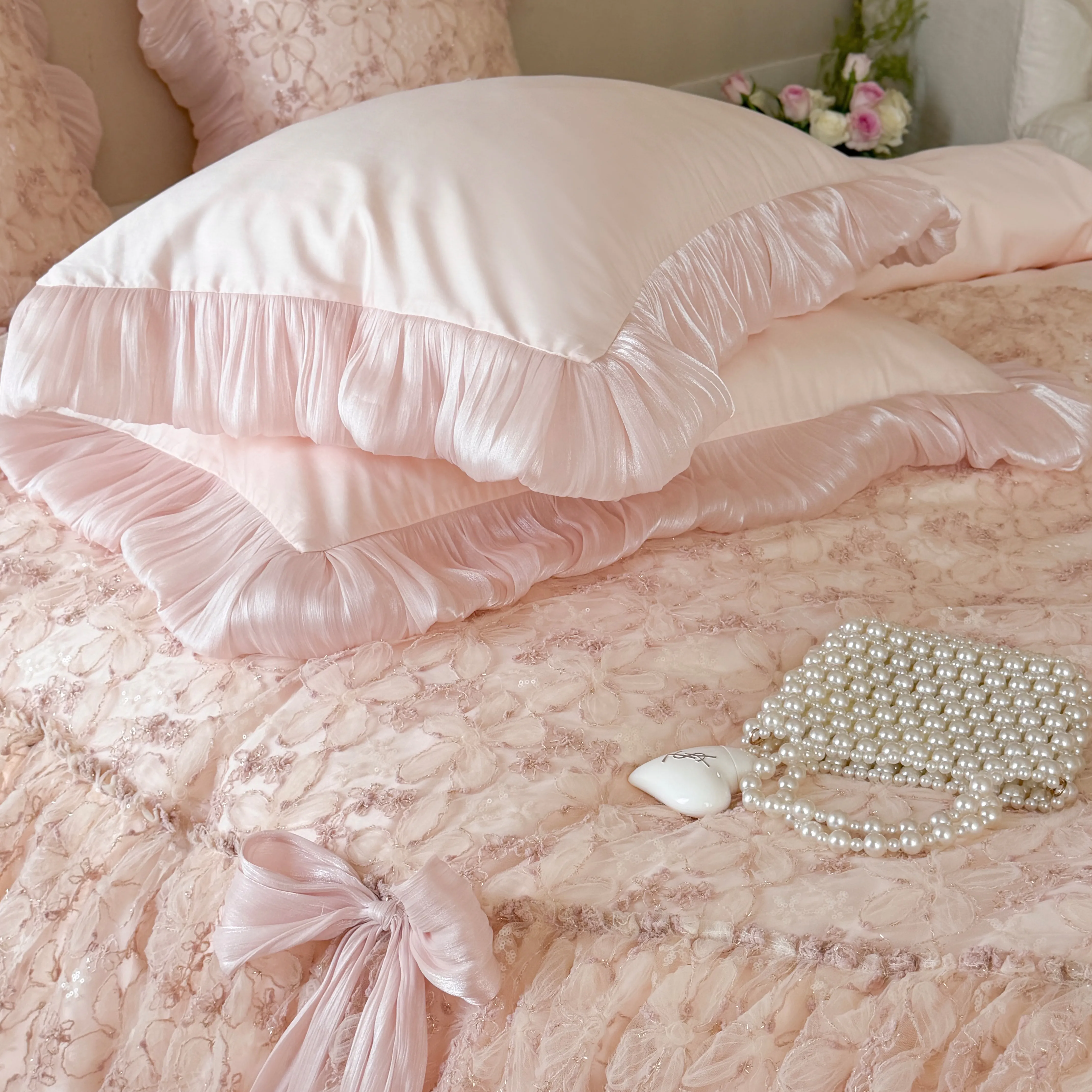 Dreamy Couture 3D Flower Tiered Lace Ruffle Cotton Bedding 4 Pcs Set07 Dreamy Couture 3D Flower Tiered Lace Ruffle Cotton Bedding 4 Pcs Set07