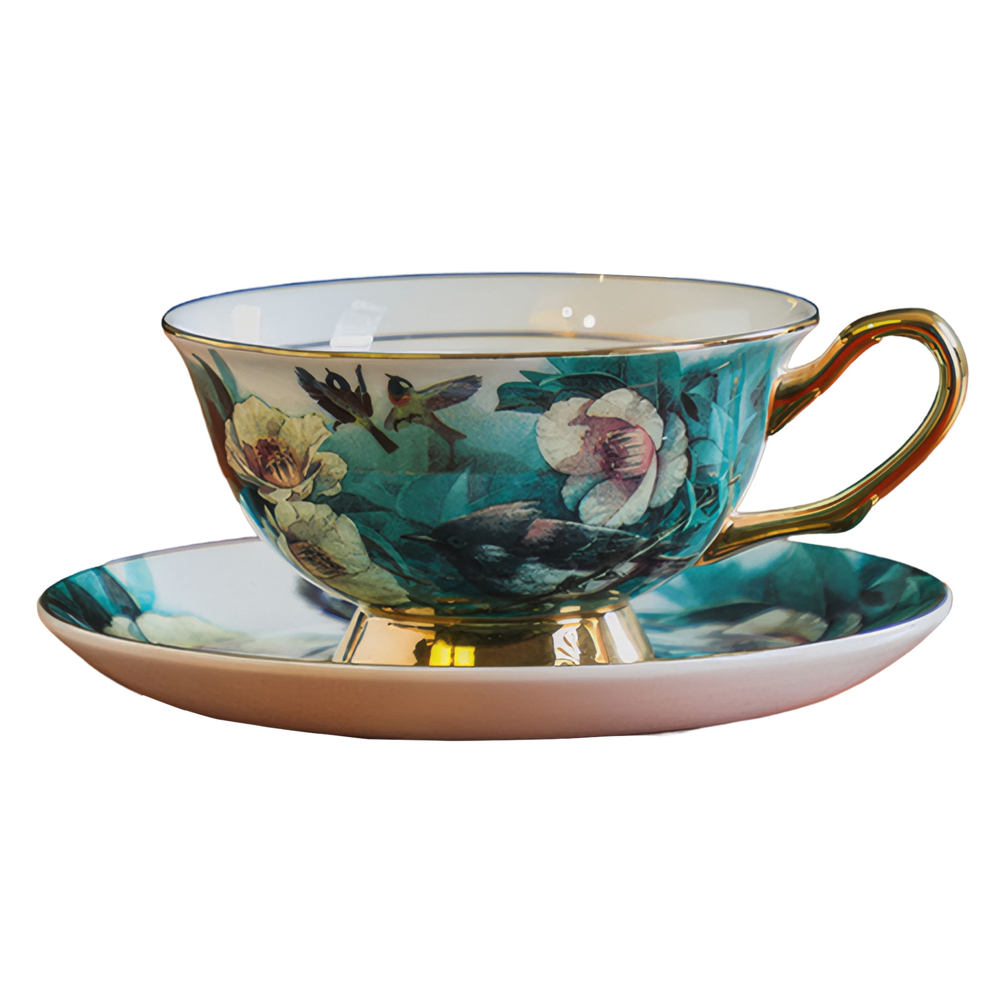 Elegant Vintage Gold Rim Bone China Cup Saucer Set Gift for Coffee Lovers