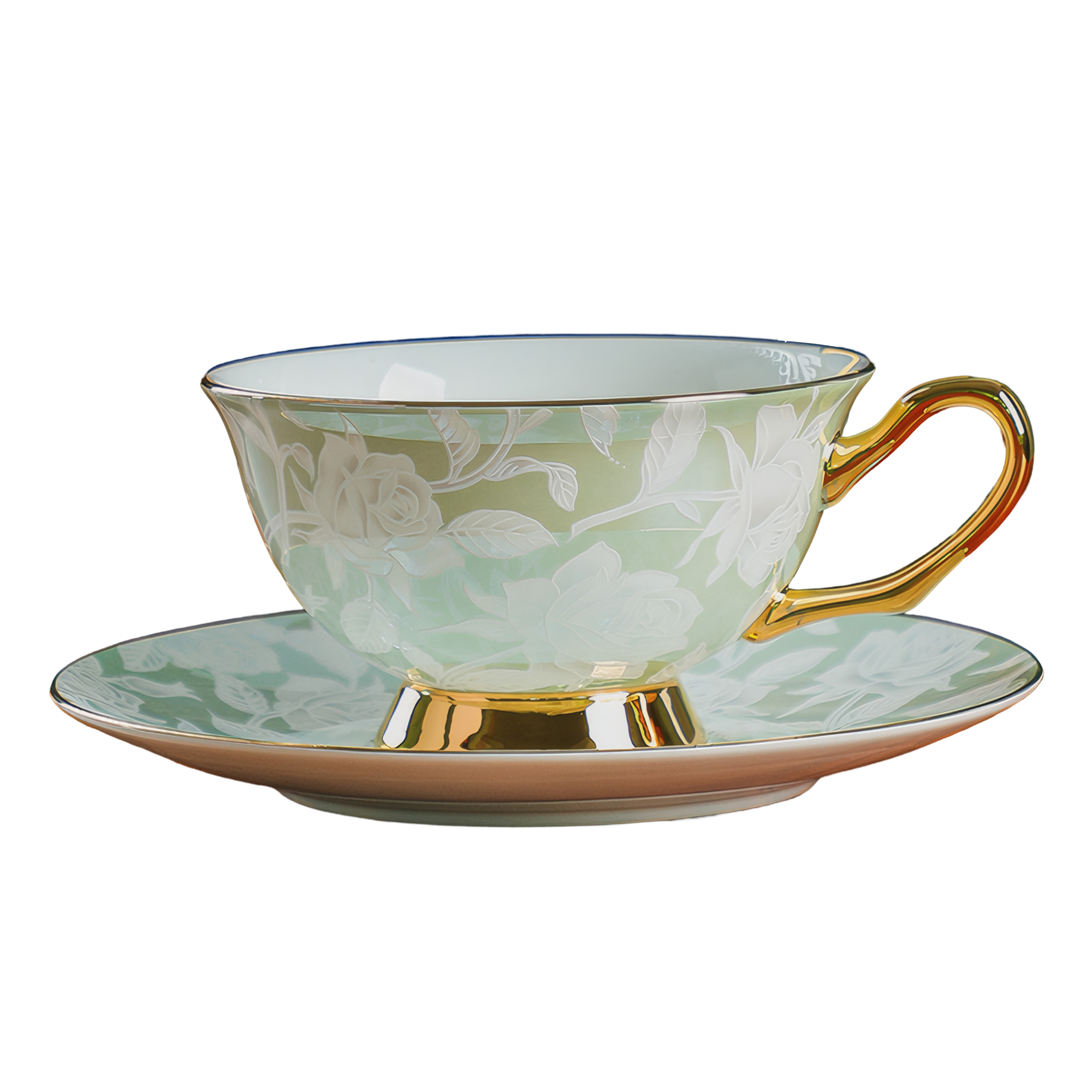 Embossed Rose Floral Bone China High Tea Party Daily Coffee Cup Saucer Set01