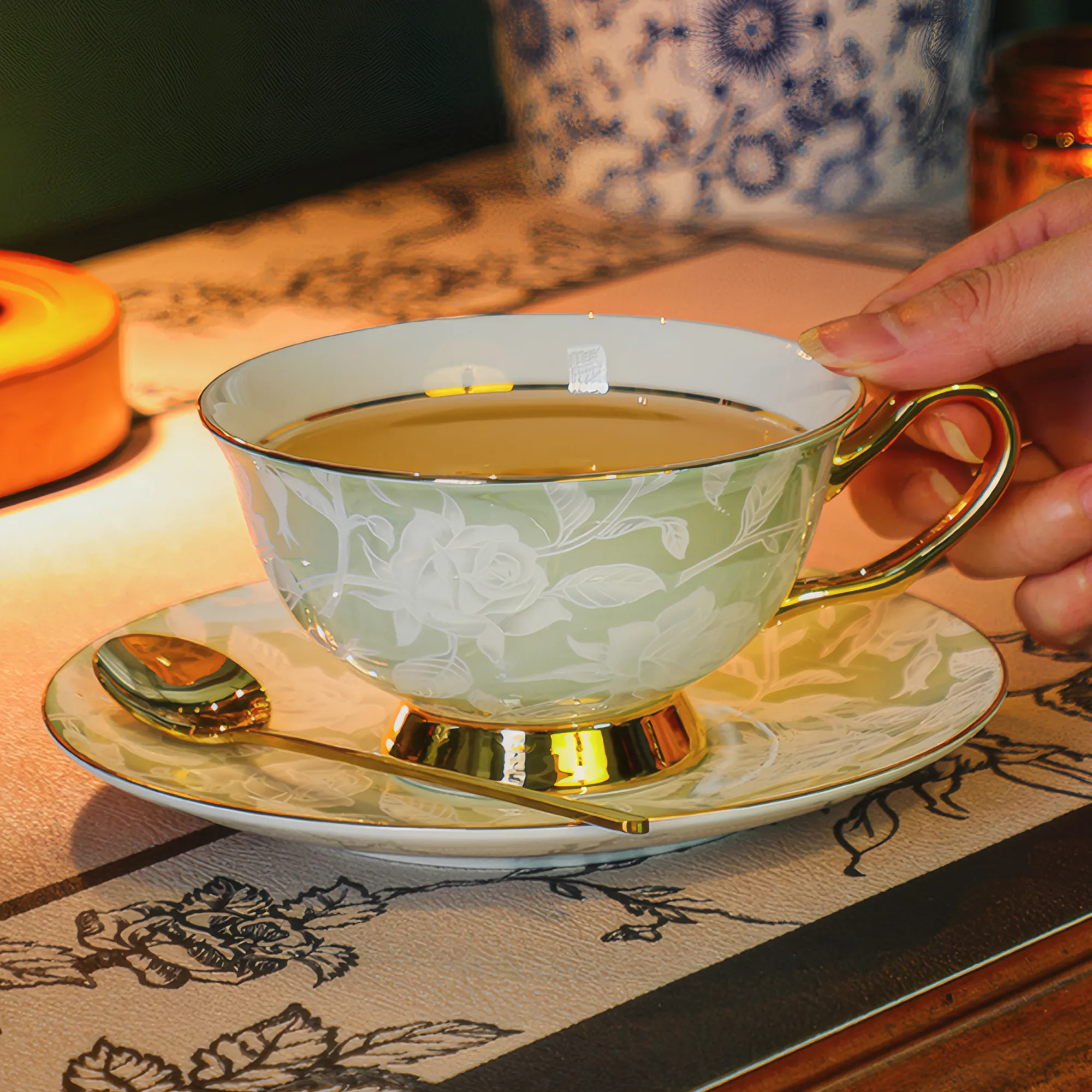Embossed Rose Floral Bone China High Tea Party Daily Coffee Cup Saucer Set07 Embossed Rose Floral Bone China High Tea Party Daily Coffee Cup Saucer Set07