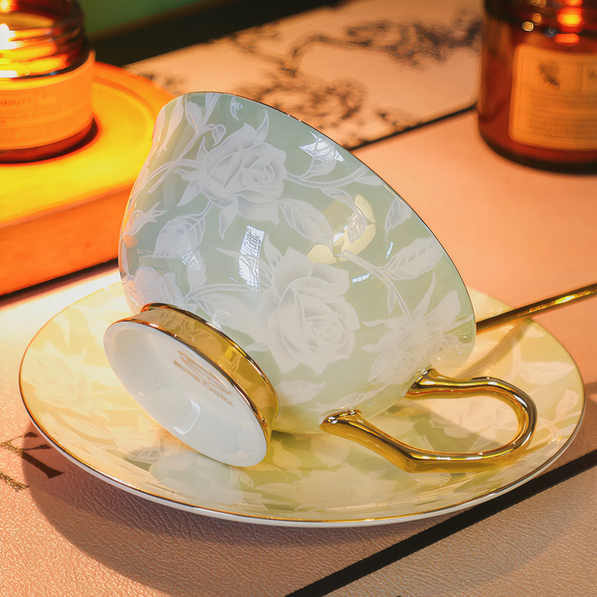 Embossed Rose Floral Bone China High Tea Party Daily Coffee Cup Saucer Set08 Embossed Rose Floral Bone China High Tea Party Daily Coffee Cup Saucer Set08