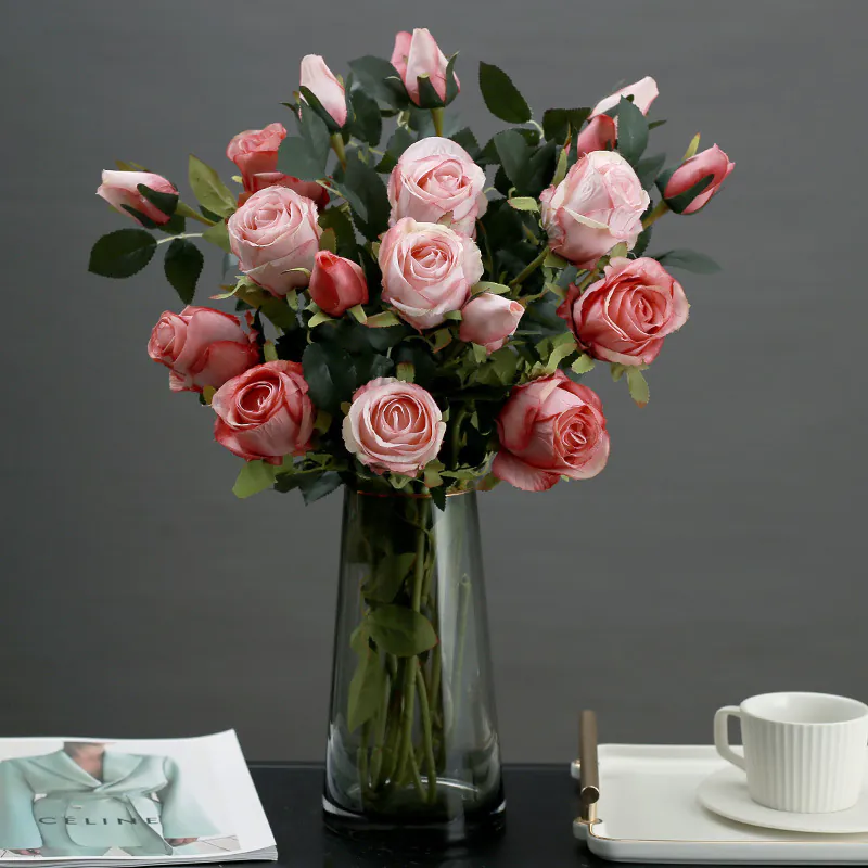 Faux Bulgarian Rose Artificial Flowers Living Room Dining Table Decor