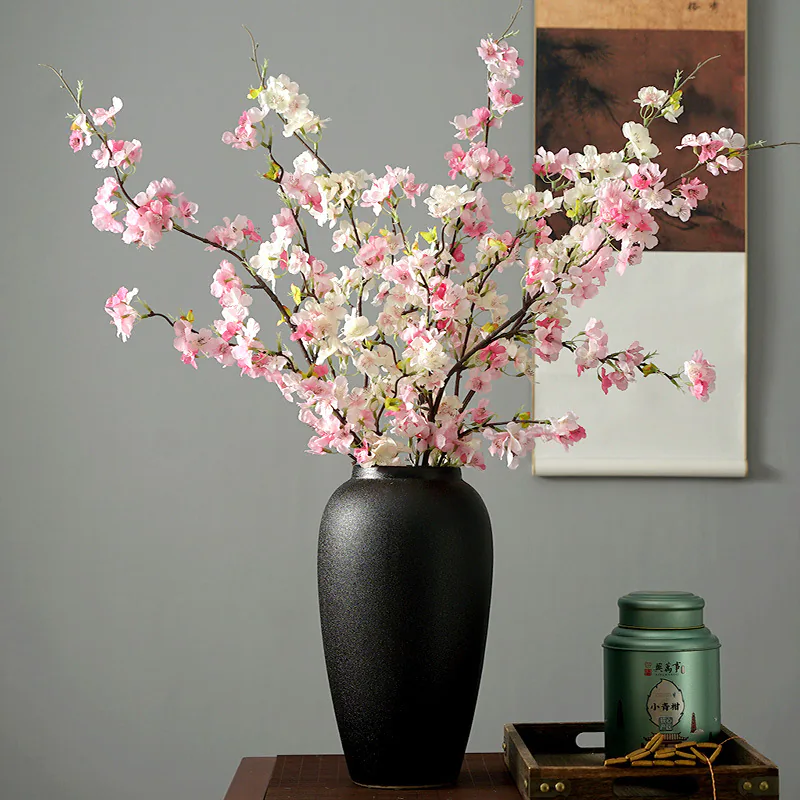 Faux Home Decor Silk Cherry Blossom Flowers Branch with Long Stem