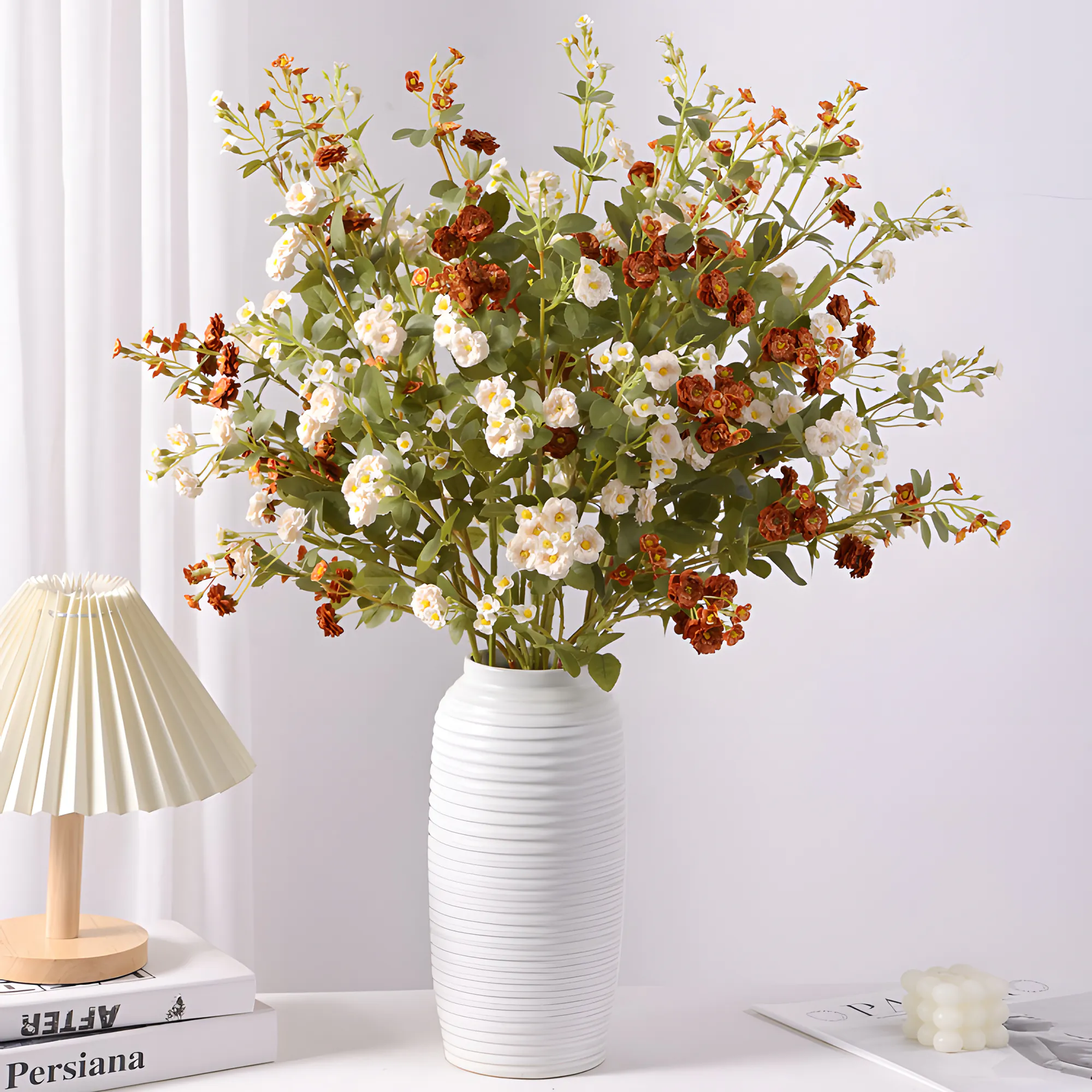 Faux Mini Rosebush with Leaves for Wedding Home Decor