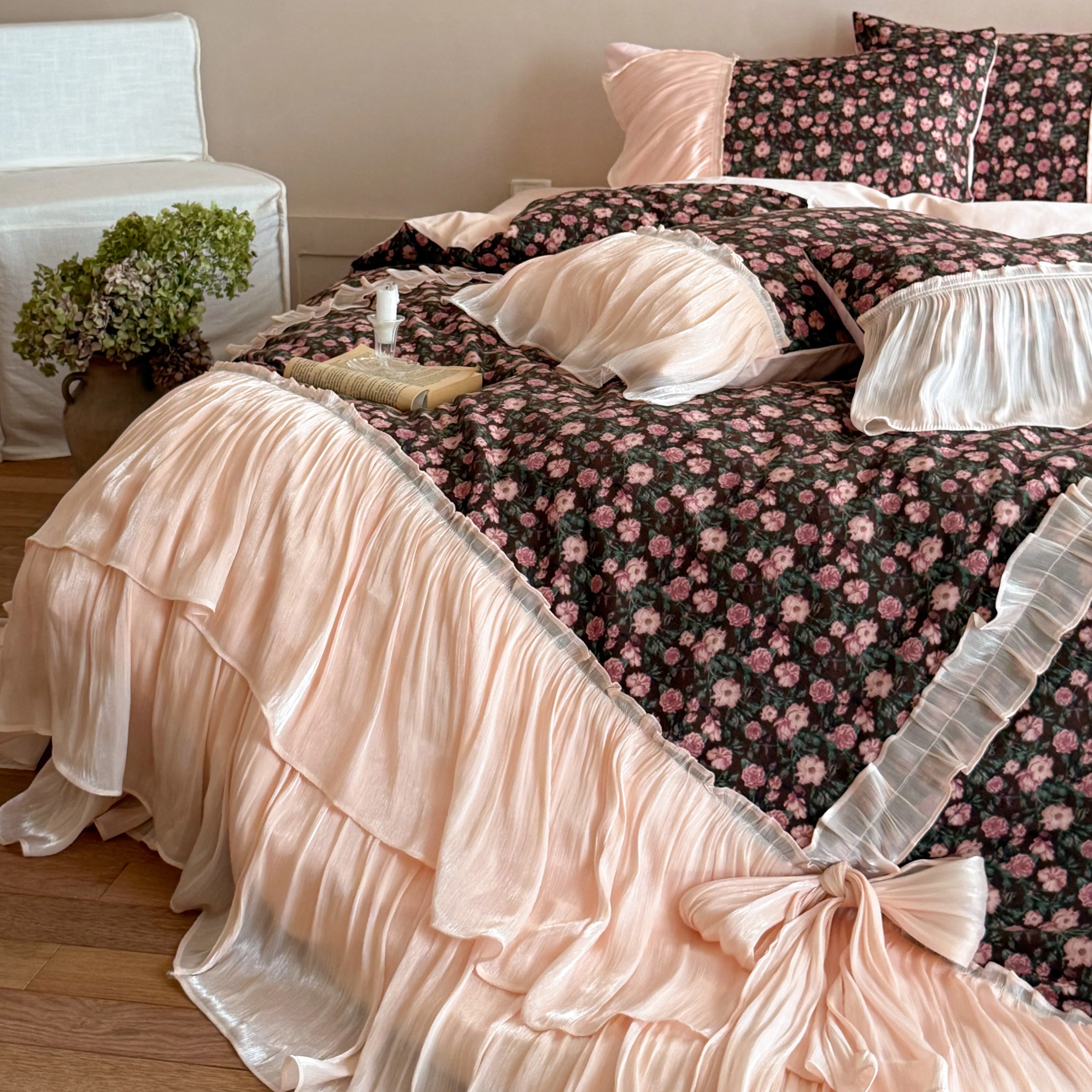 French Cottagecore Floral Print Brushed Cotton 4-Piece Bedding Set with Bows10 French Cottagecore Floral Print Brushed Cotton 4 Piece Bedding Set with Bows10