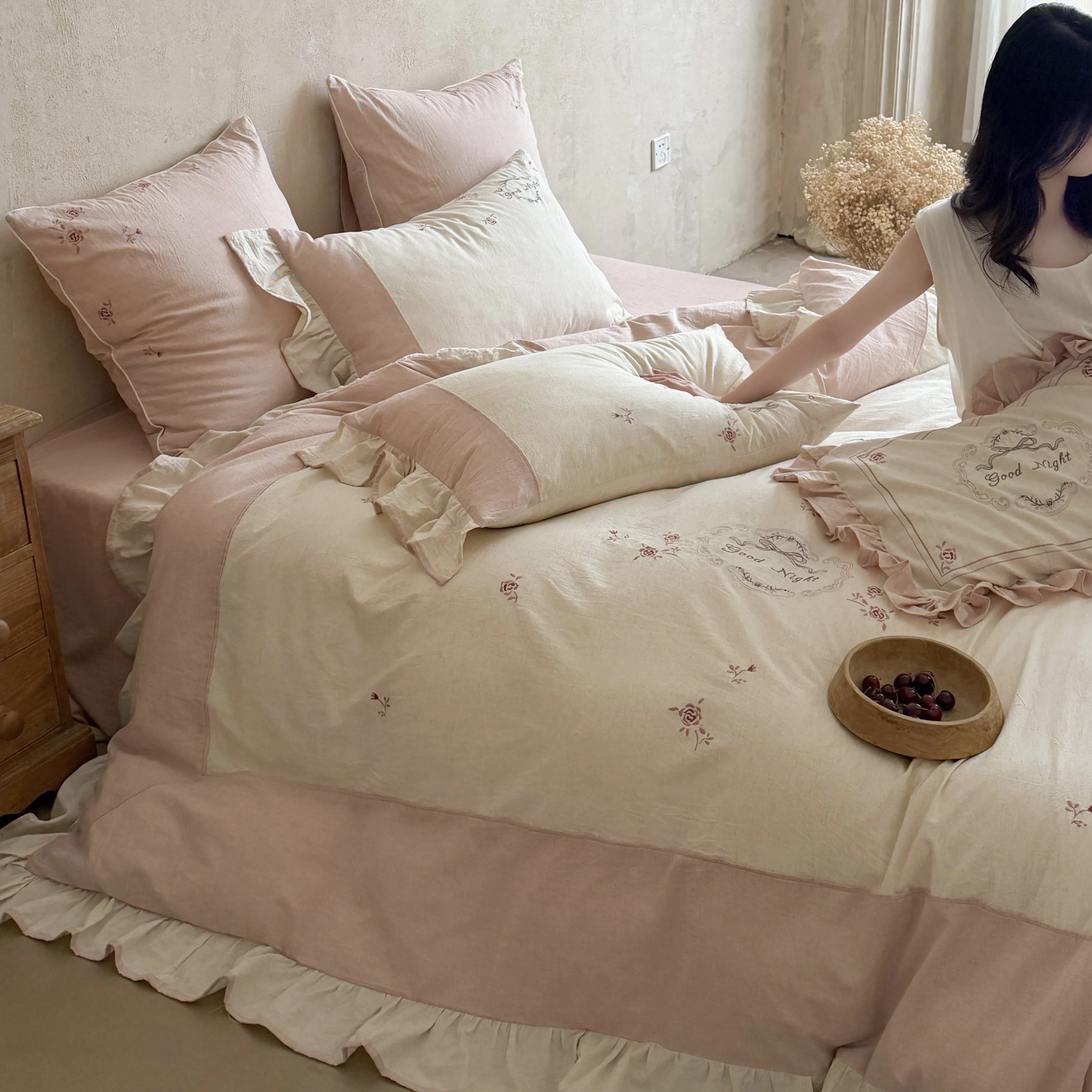 French Country Style Embroidered Soft Cotton Linen Four-Piece Bedding Set03 French Country Style Embroidered Soft Cotton Linen Four Piece Bedding Set03