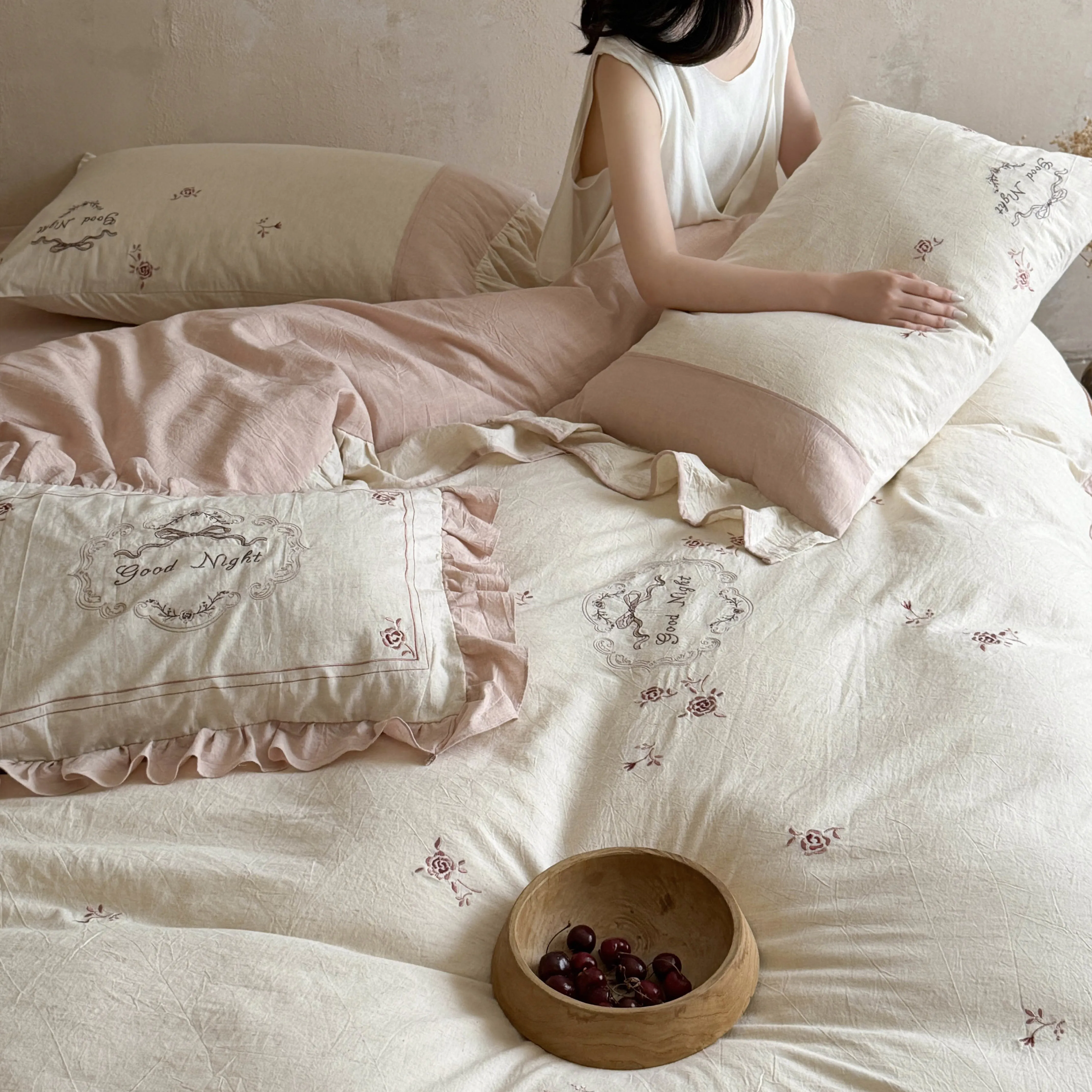 French Country Style Embroidered Soft Cotton Linen Four-Piece Bedding Set05 French Country Style Embroidered Soft Cotton Linen Four Piece Bedding Set05