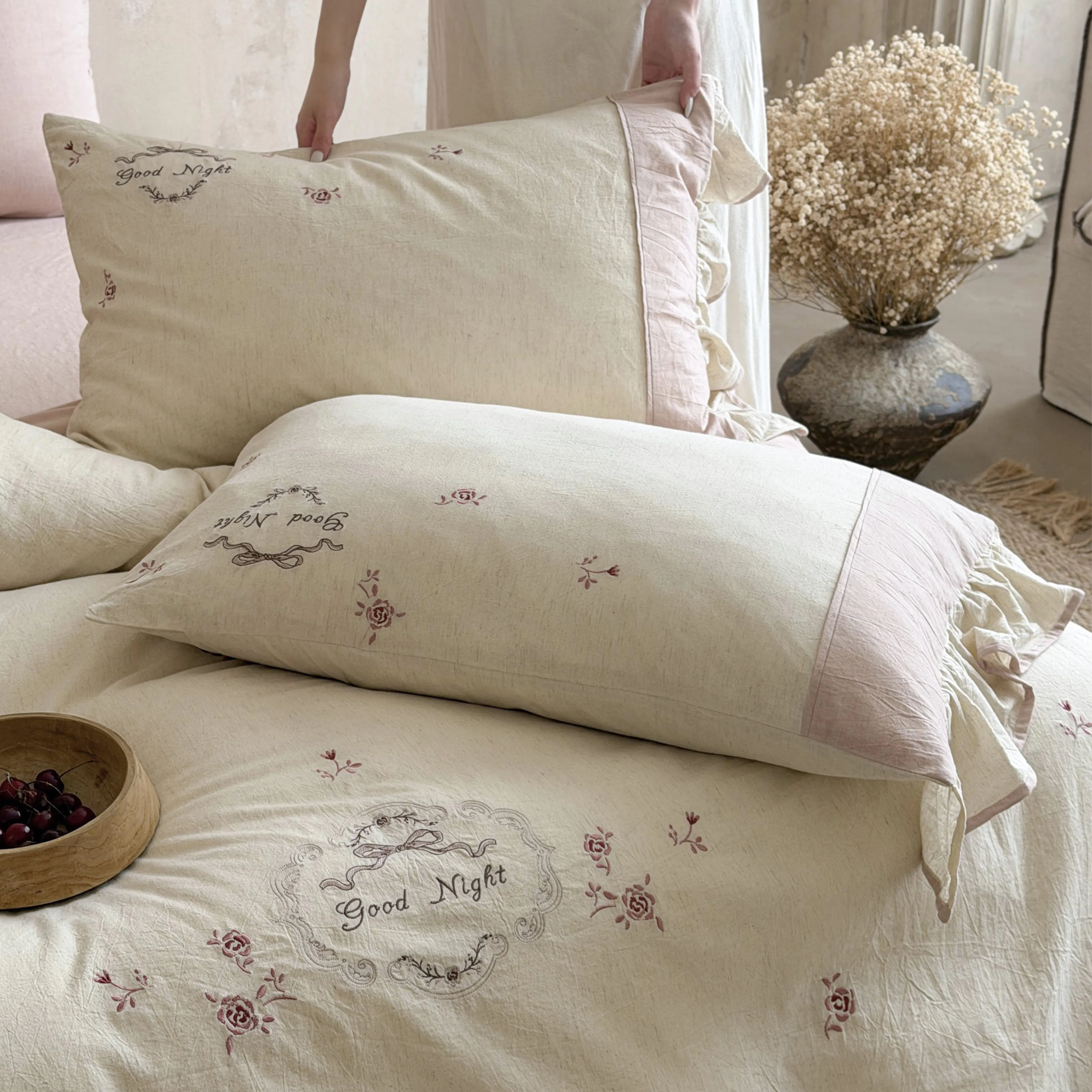 French Country Style Embroidered Soft Cotton Linen Four-Piece Bedding Set08 French Country Style Embroidered Soft Cotton Linen Four Piece Bedding Set08