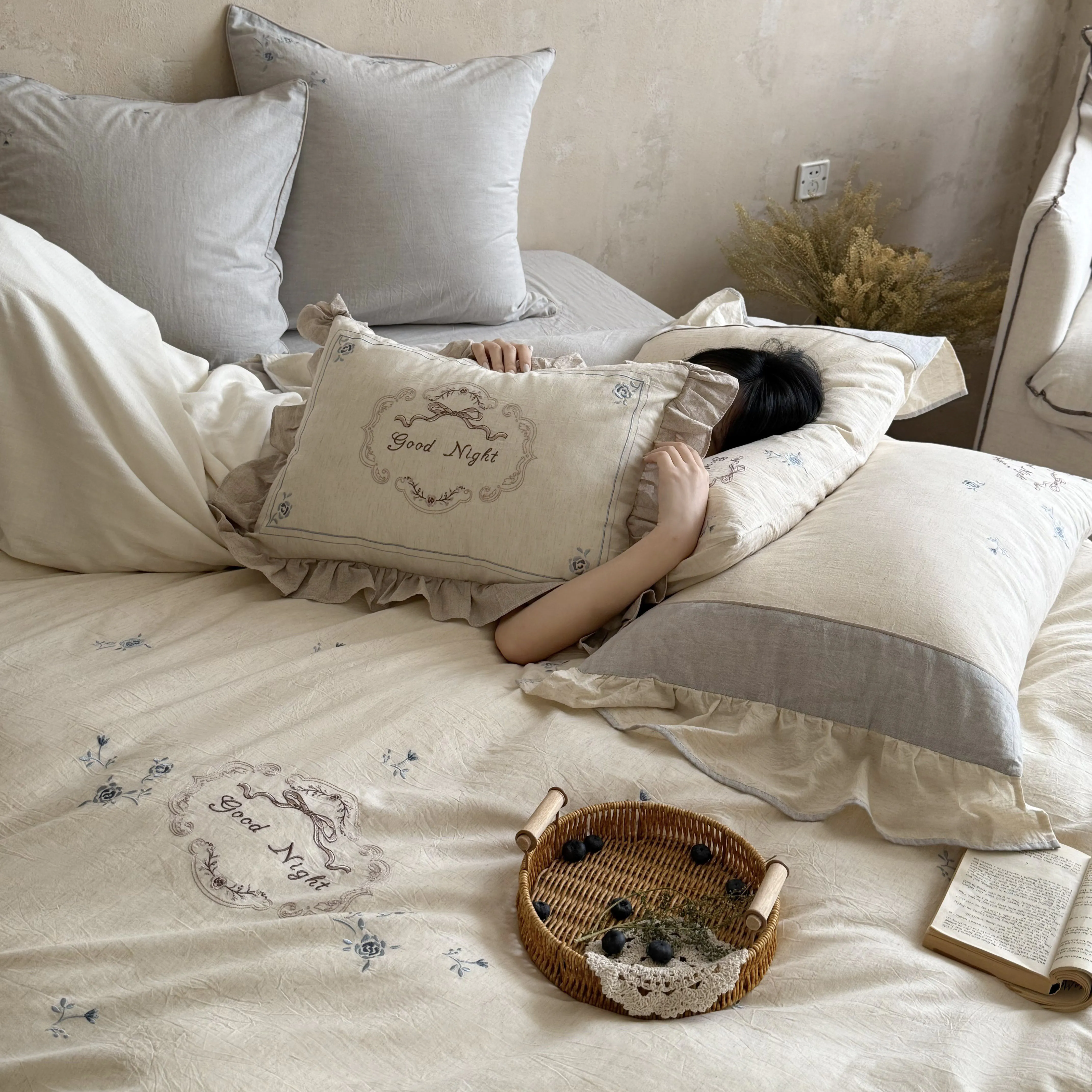 French Country Style Embroidered Soft Cotton Linen Four-Piece Bedding Set10 French Country Style Embroidered Soft Cotton Linen Four Piece Bedding Set10