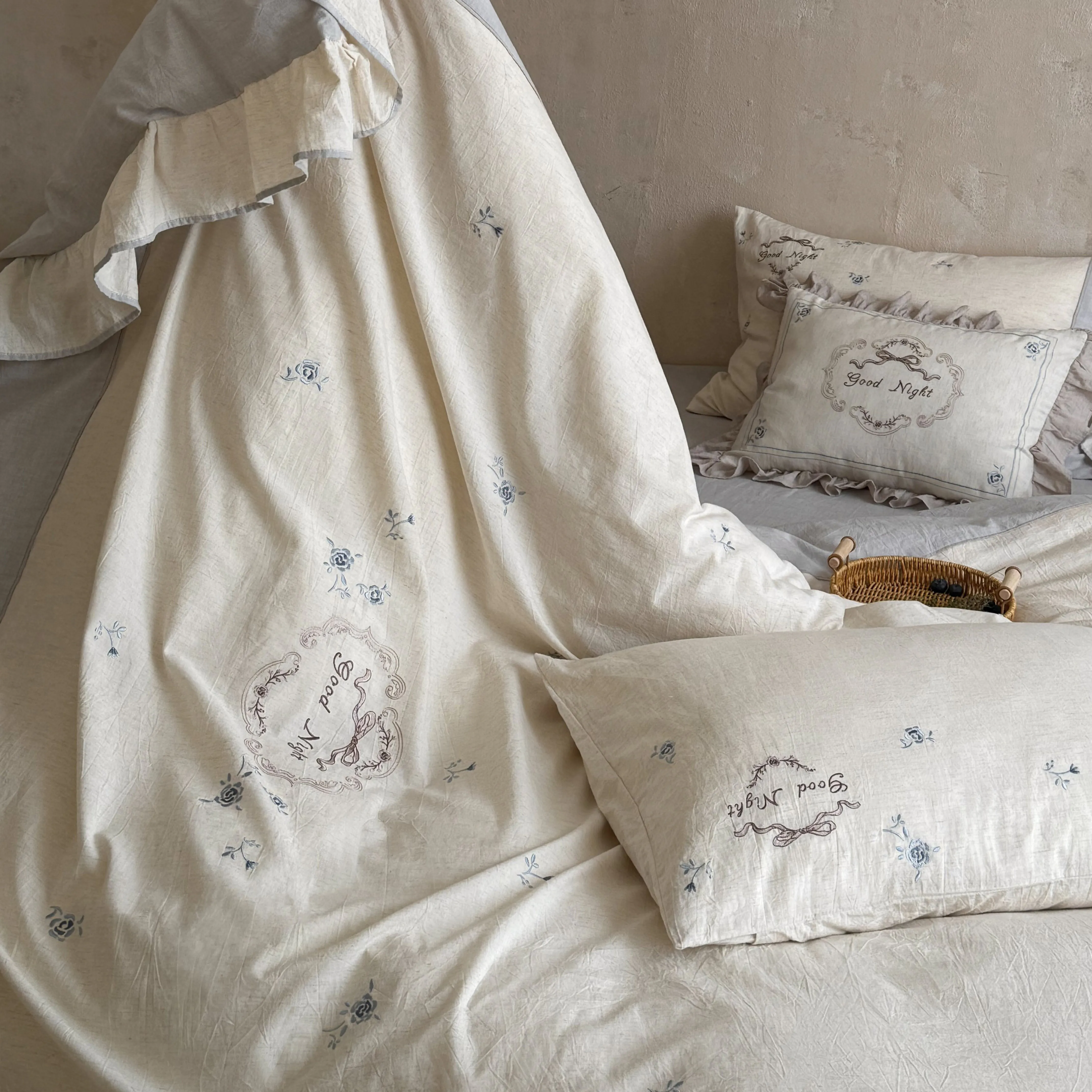 French Country Style Embroidered Soft Cotton Linen Four-Piece Bedding Set14 French Country Style Embroidered Soft Cotton Linen Four Piece Bedding Set14