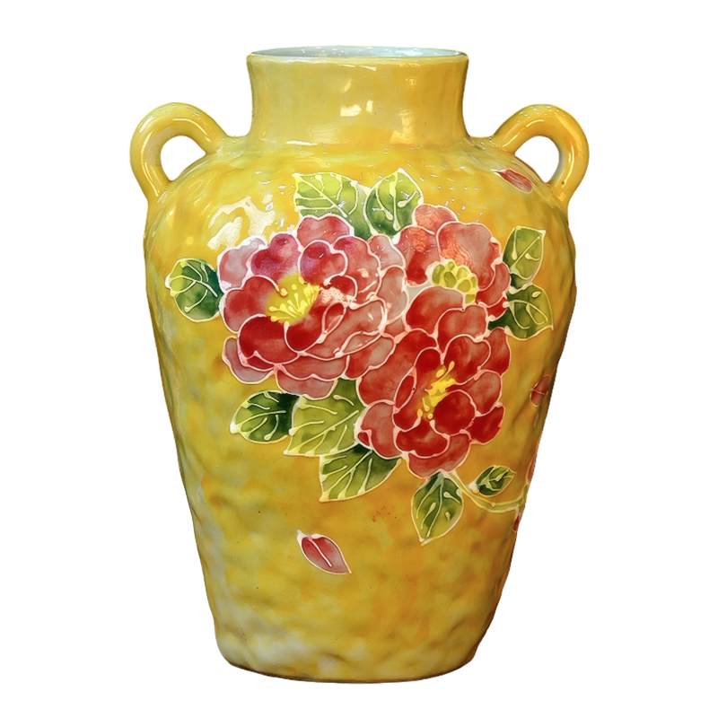 Hand-Painted Oil Painting Style Red Peony Underglaze Decorative Table Vase