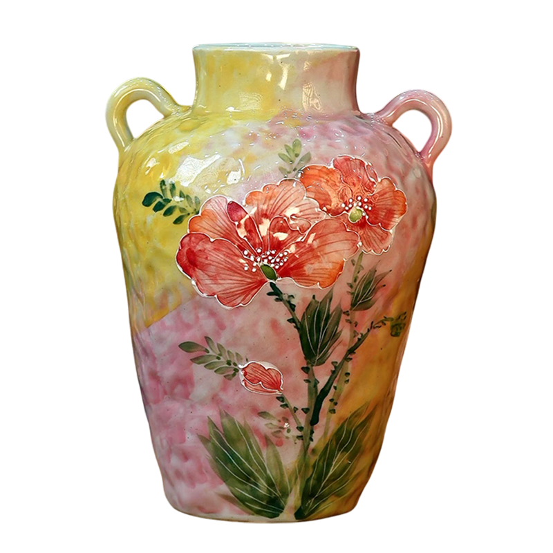 Hand-Painted Poppy Floral Ceramic Flower Arrangement Vase Home Decor