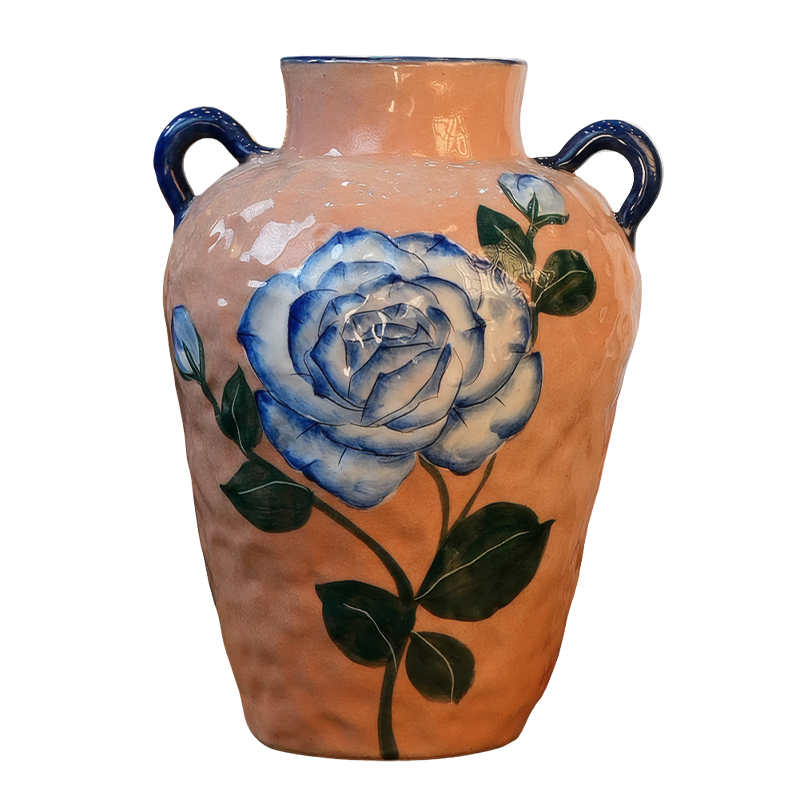 Handmade Jingdezhen Blue and White Rose Ceramic Vase for Flowers