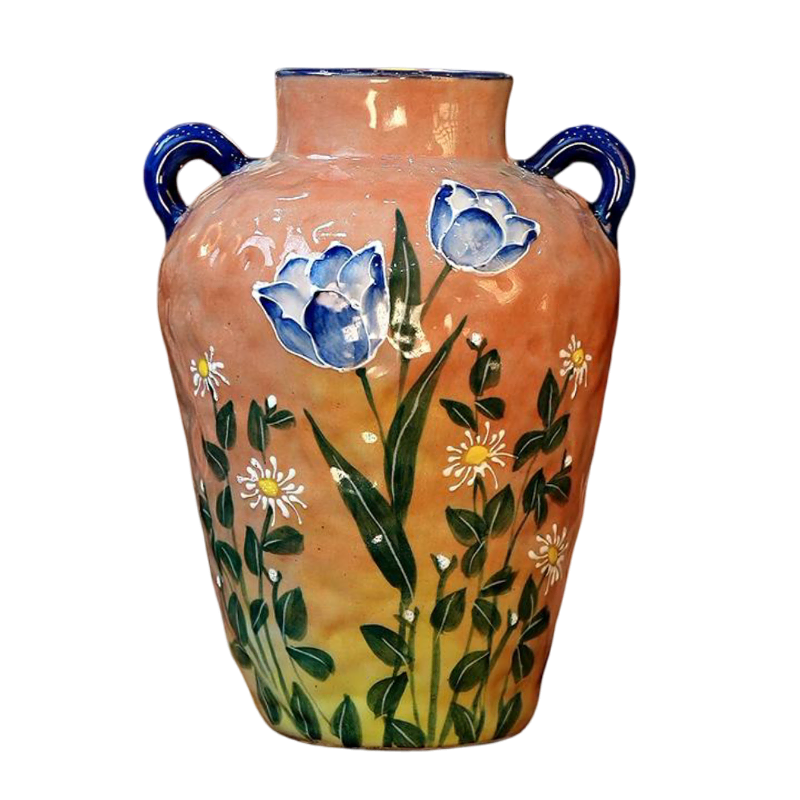 Jingdezhen Hand-Painted Tulip Flower Double Ear Underglaze Porcelain Vase