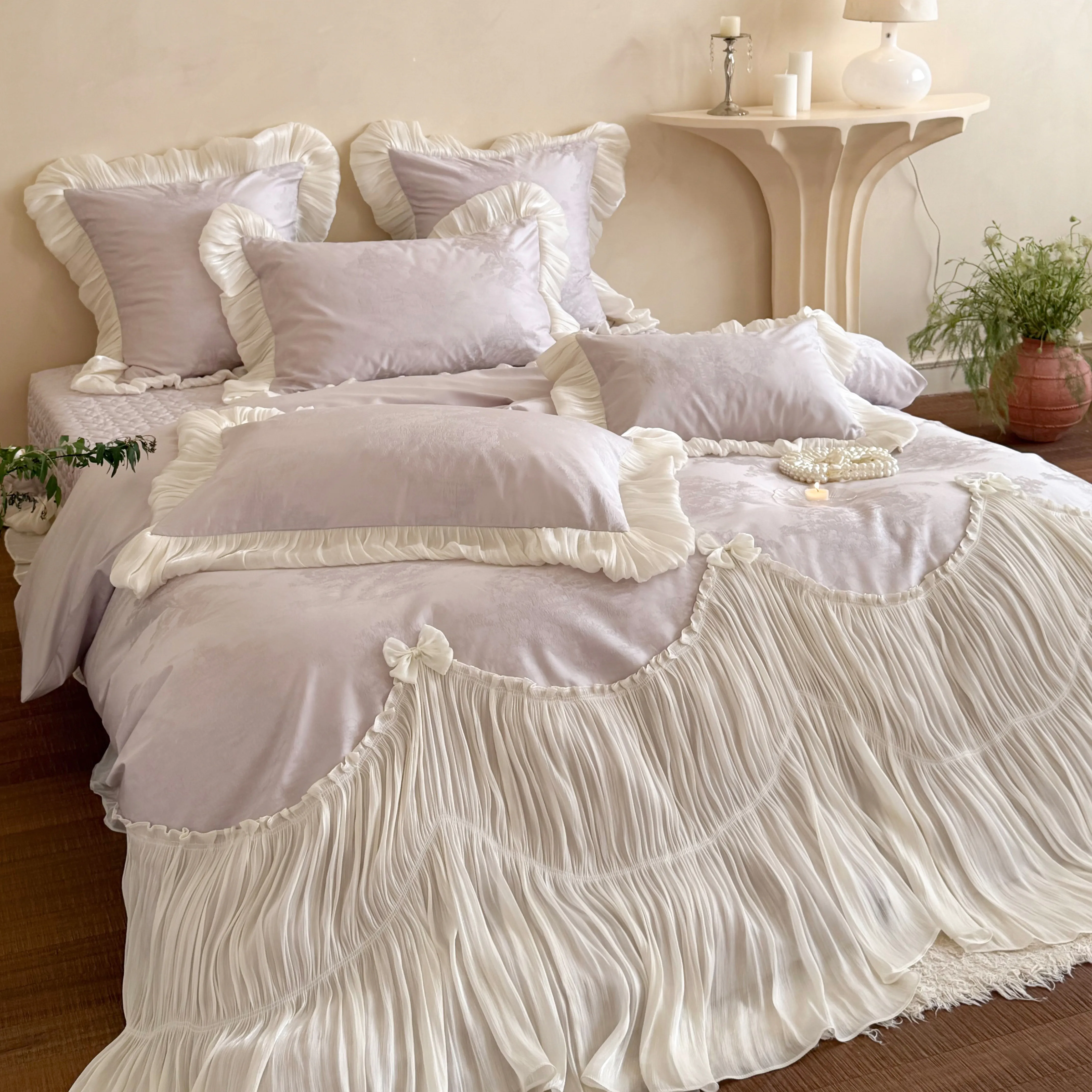 Luxurious Vintage 100s Double-Ply Long-Staple Cotton Ruffled Bedding Set08 Luxurious Vintage 100s Double Ply Long Staple Cotton Ruffled Bedding Set08