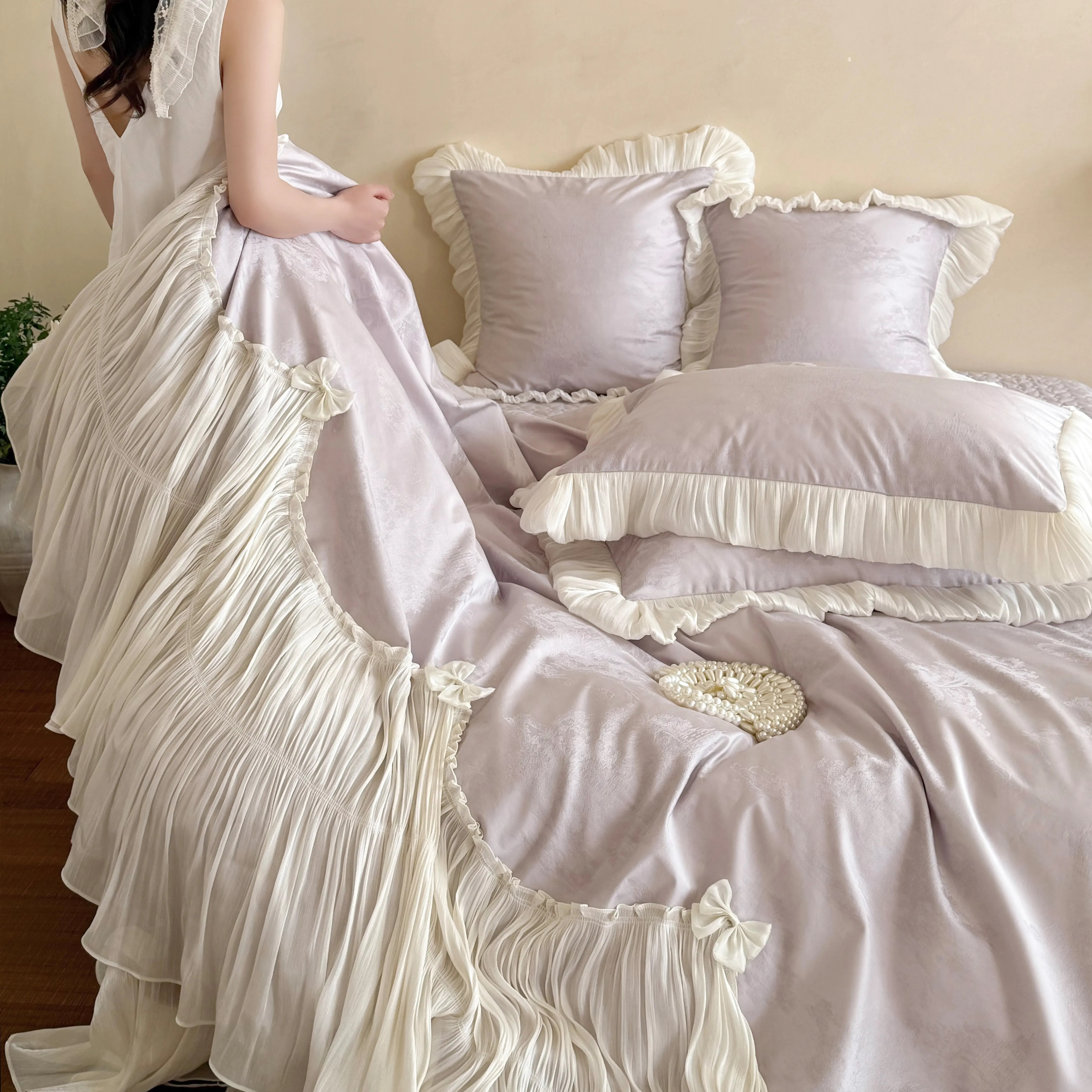 Luxurious Vintage 100s Double-Ply Long-Staple Cotton Ruffled Bedding Set09 Luxurious Vintage 100s Double Ply Long Staple Cotton Ruffled Bedding Set09