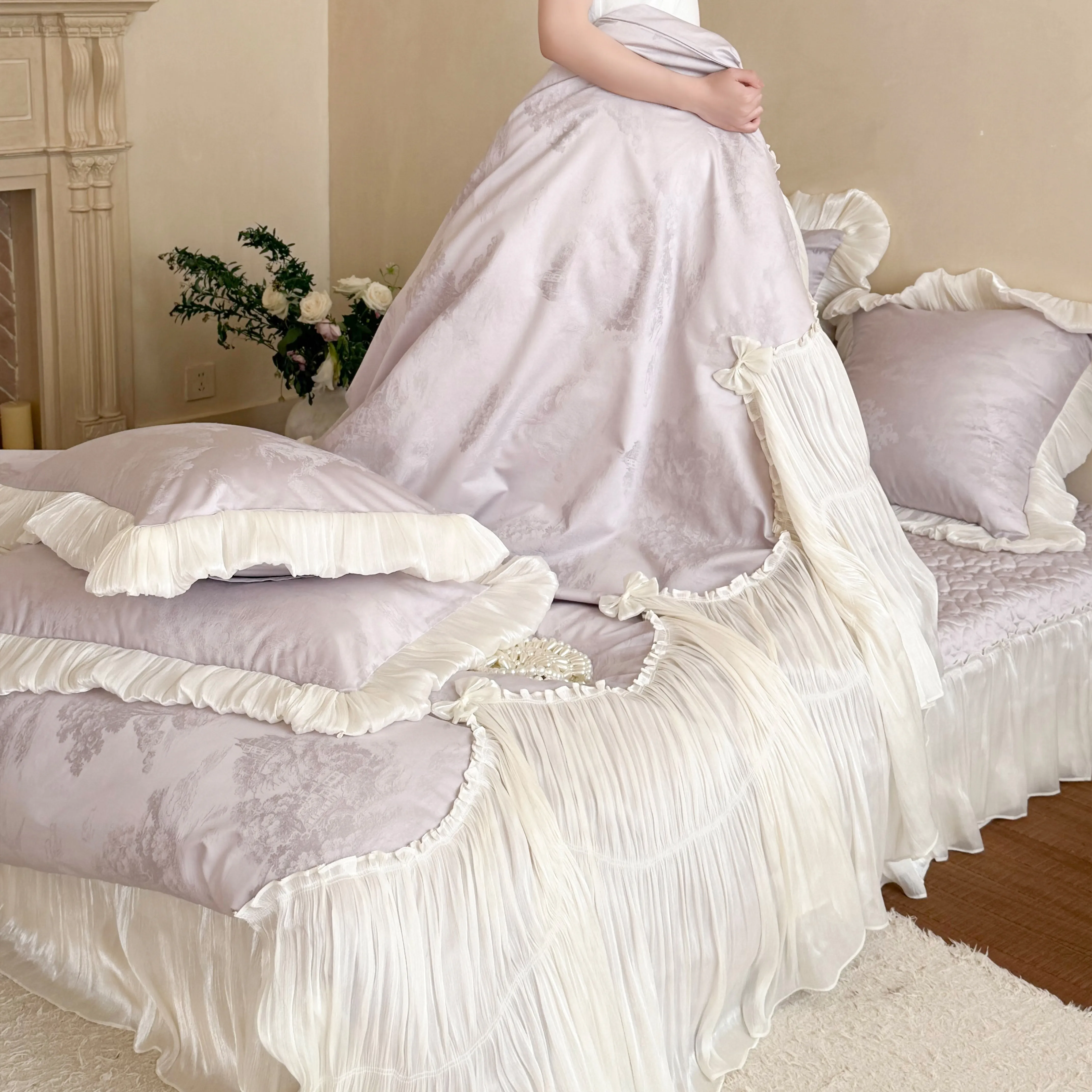 Luxurious Vintage 100s Double-Ply Long-Staple Cotton Ruffled Bedding Set12 Luxurious Vintage 100s Double Ply Long Staple Cotton Ruffled Bedding Set12