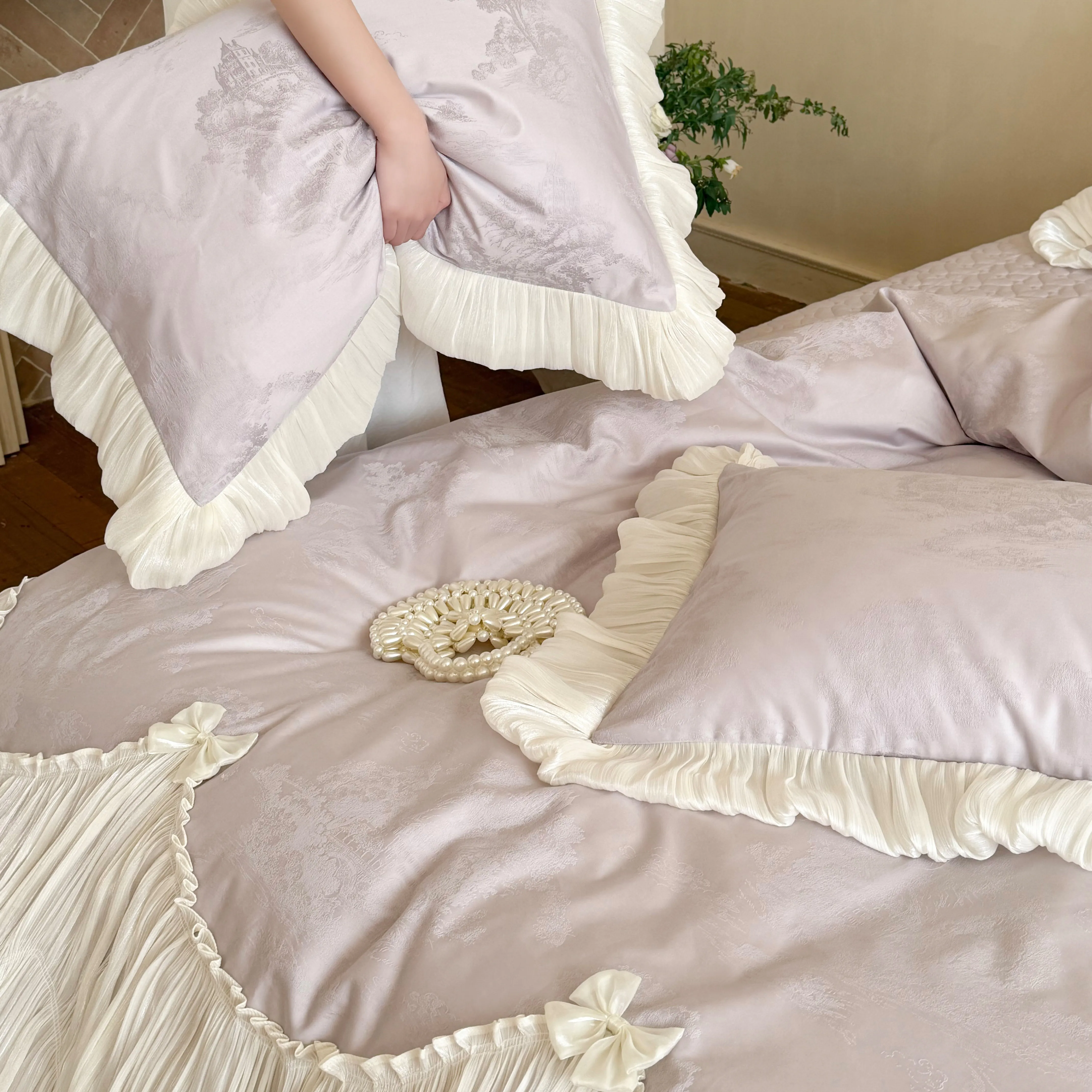 Luxurious Vintage 100s Double-Ply Long-Staple Cotton Ruffled Bedding Set13 Luxurious Vintage 100s Double Ply Long Staple Cotton Ruffled Bedding Set13