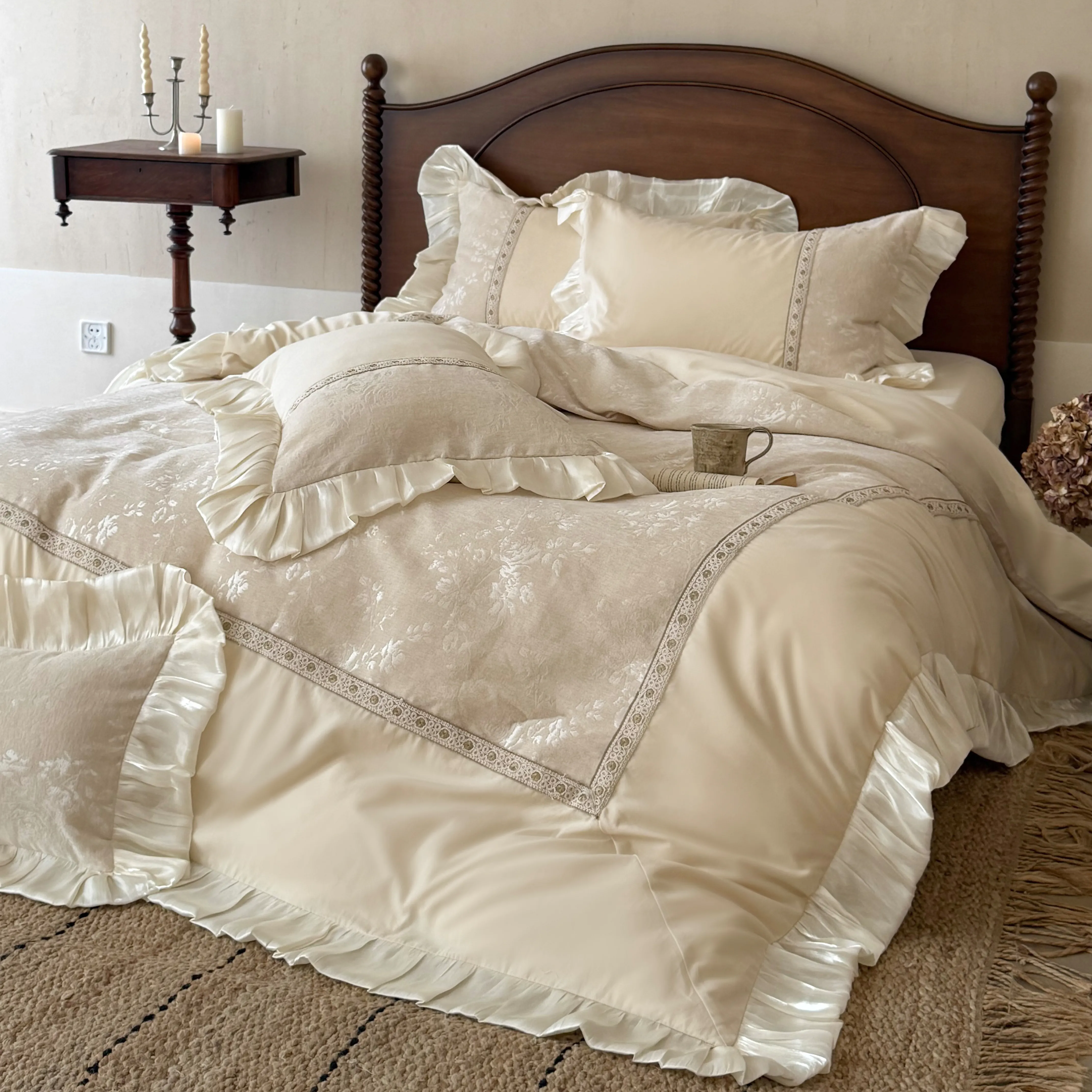 Luxury Cream Floral Jacquard Chenille Soft Brushed Cotton Quilt Cover Set03 Luxury Cream Floral Jacquard Chenille Soft Brushed Cotton Quilt Cover Set03