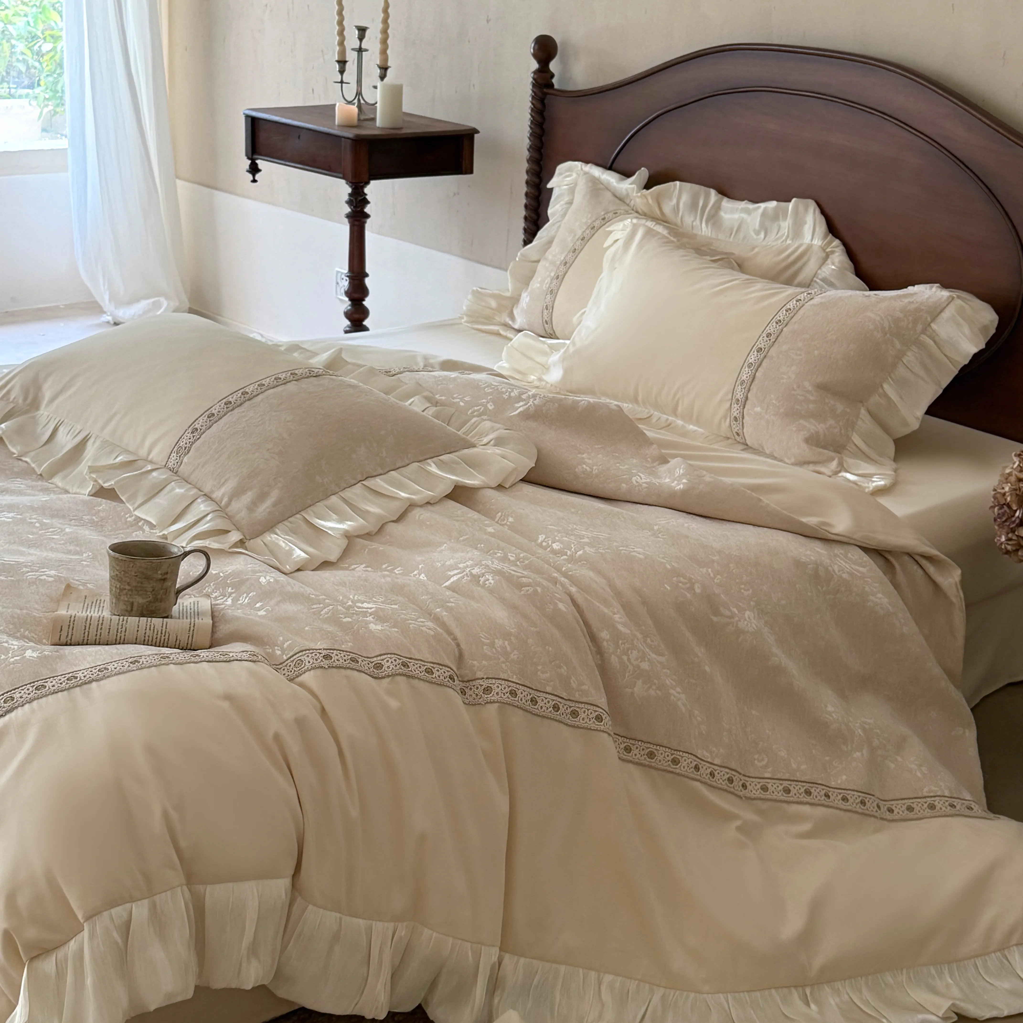 Luxury Cream Floral Jacquard Chenille Soft Brushed Cotton Quilt Cover Set08 Luxury Cream Floral Jacquard Chenille Soft Brushed Cotton Quilt Cover Set08