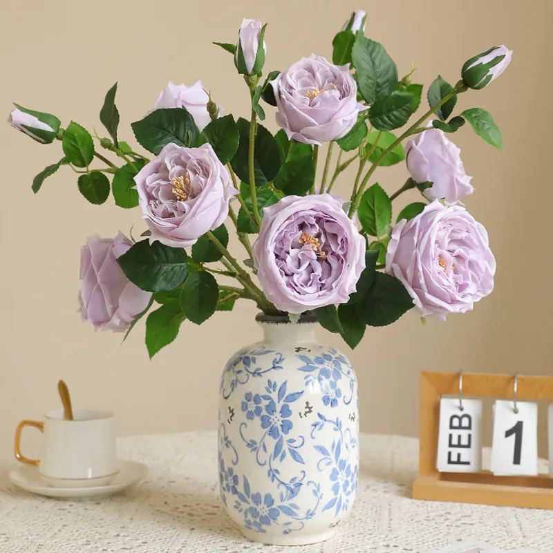 Real Touch 3-Head Faux Rose Party Wedding Home Decor