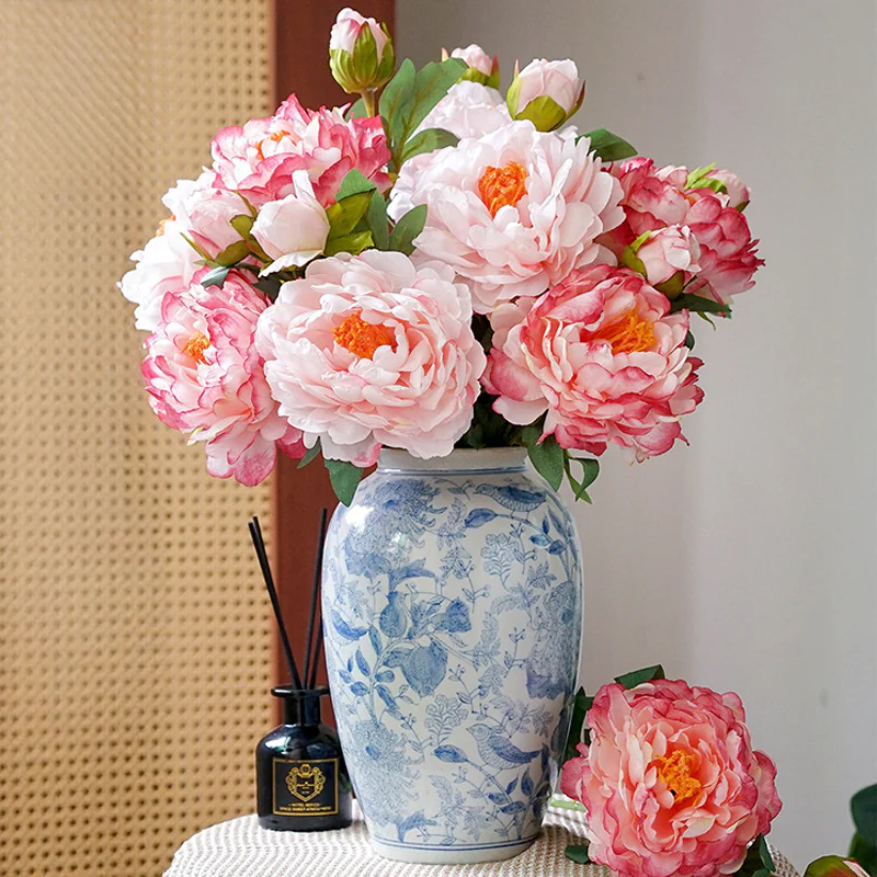 Real Touch Artificial Peony Flower Home Decor Table Vase Centerpiece