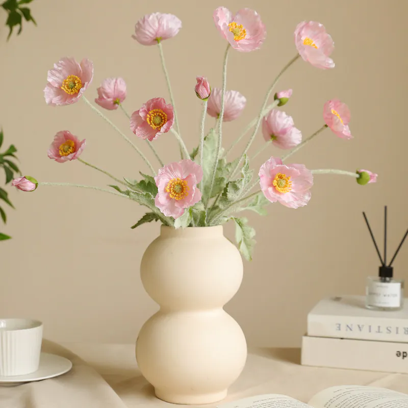 Realistic 4-Head Artificial Poppy Home Decor Flower Bouquet