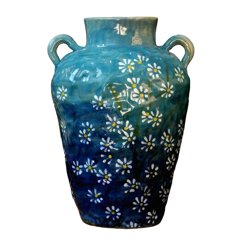 Retro Art Handmade Underglaze Daisy Small Ceramic Vase Hydroponics Pot