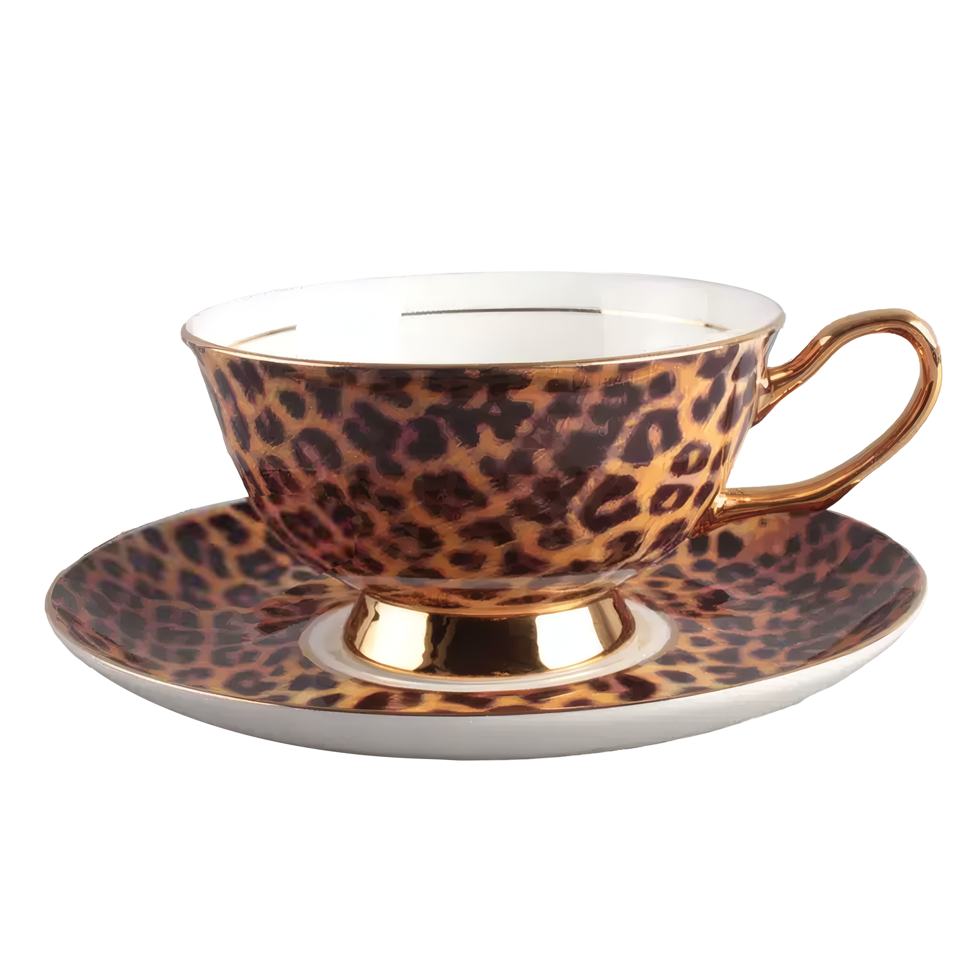 Retro Leopard Pattern Bone China Afternoon Tea Coffee Cup Saucer Set