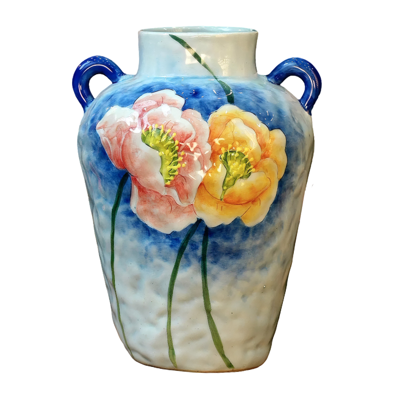 Retro Underglaze Hand-Painted Poppy Flower Hydroponic Ceramic Vase