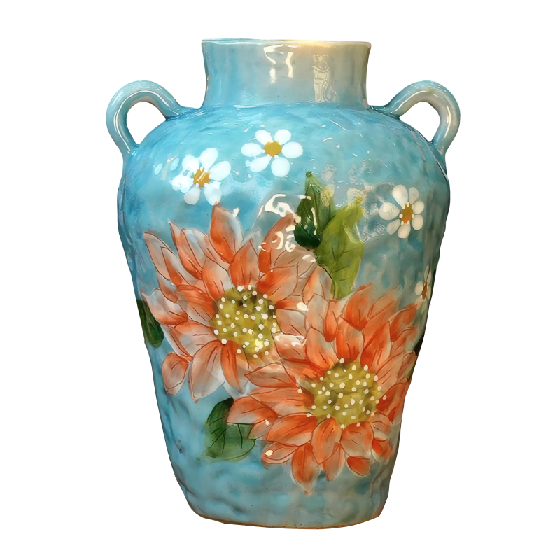 Retro Underglaze Sunflower Decorative Hydroponics Flower Ceramic Vase