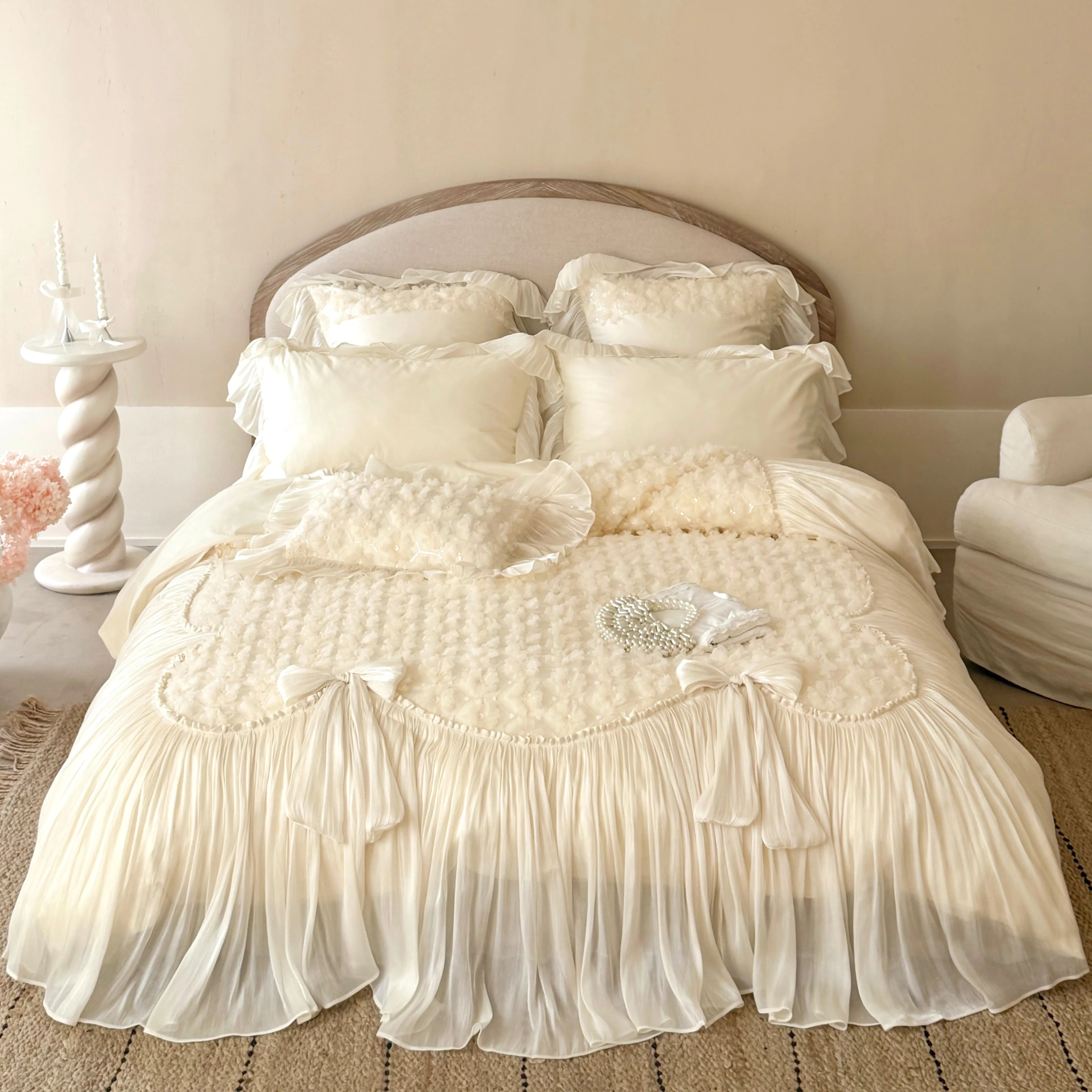 Romantic Princess Style 3D Rose Floral 100S Long Staple Cotton Bedding Set01