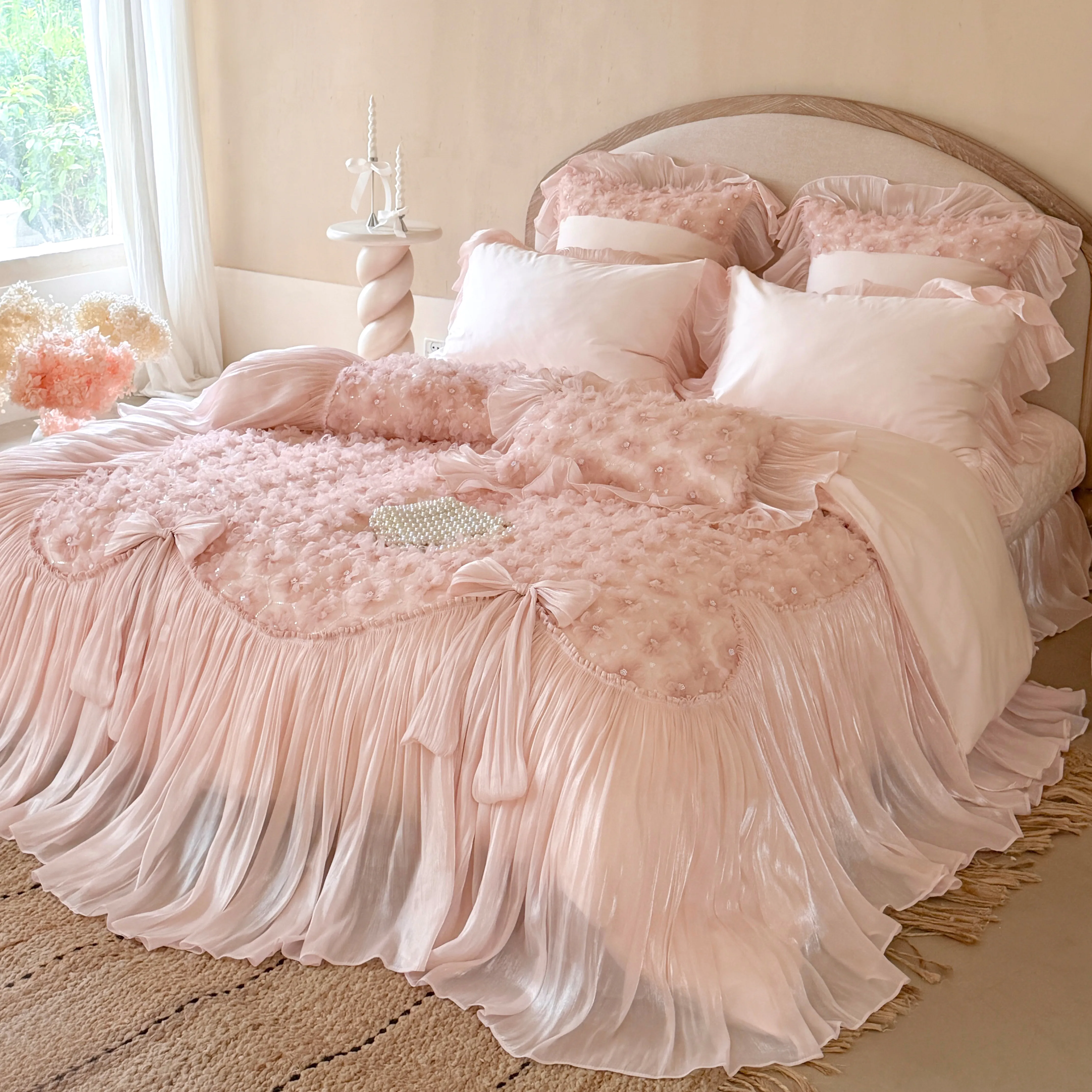 Romantic Princess Style 3D Rose Floral 100S Long-Staple Cotton Bedding Set10 Romantic Princess Style 3D Rose Floral 100S Long Staple Cotton Bedding Set10