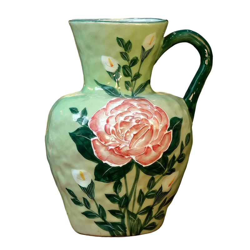 Rustic Green Underglaze Rose Floral Dining Table Office Ceramic Vase