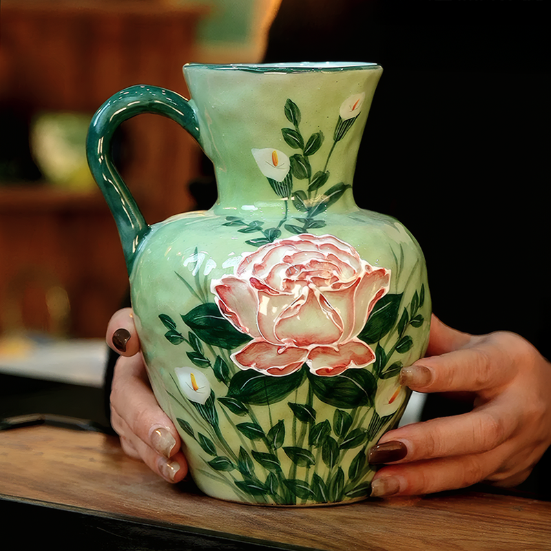 Rustic-Green-Underglaze-Rose-Floral-Dining-Table-Office-Ceramic-Vase03.webp